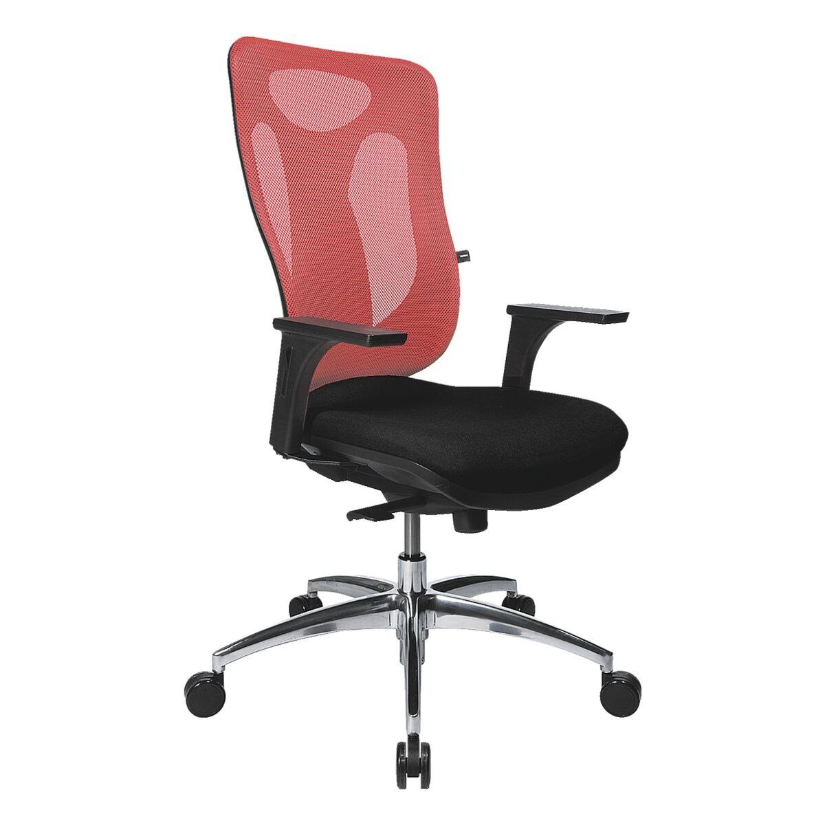 TOPSTAR Schreibtischstuhl Net Pro 100, mit Bandscheibensitz und Netzrückenlehne (ohne Armlehnen) rot | aluminiumfarben