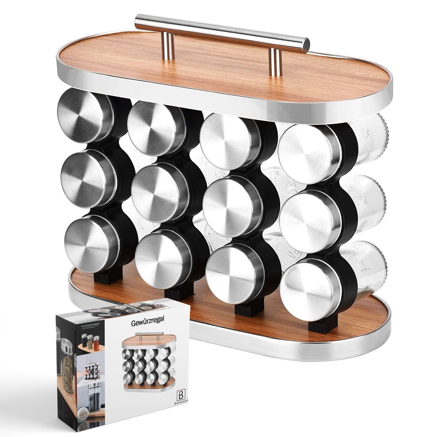 Melody Gewürzregal Gewürzregal Gewürz Organizer Spice Rack stehend Gewürze Gewürzregale, mit 12 Gewürzgläsern 12-tlg., Gewürzregale Schrank Gewürzständer Aufbewahrung Spices Gewürzgläser