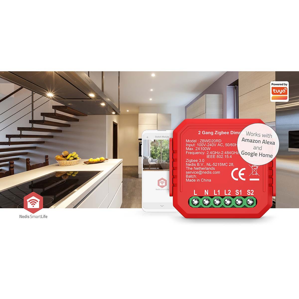 Nedis Drehdimmer ZBWD20RD (1-St), Zigbee, App-Steuerung, stufenloses Dimmen für jeden Raum