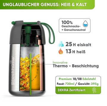 Blockhütte Thermobehälter Edelstahl Thermobehälter für Essen mit Anti - Vakuum Deckel & Bürste, (mit naturborsten Flaschenbürste, mit Göffel), auslaufsicher, hitzebeständig, bruchsicher, robust, 14h warm, 19h kalt