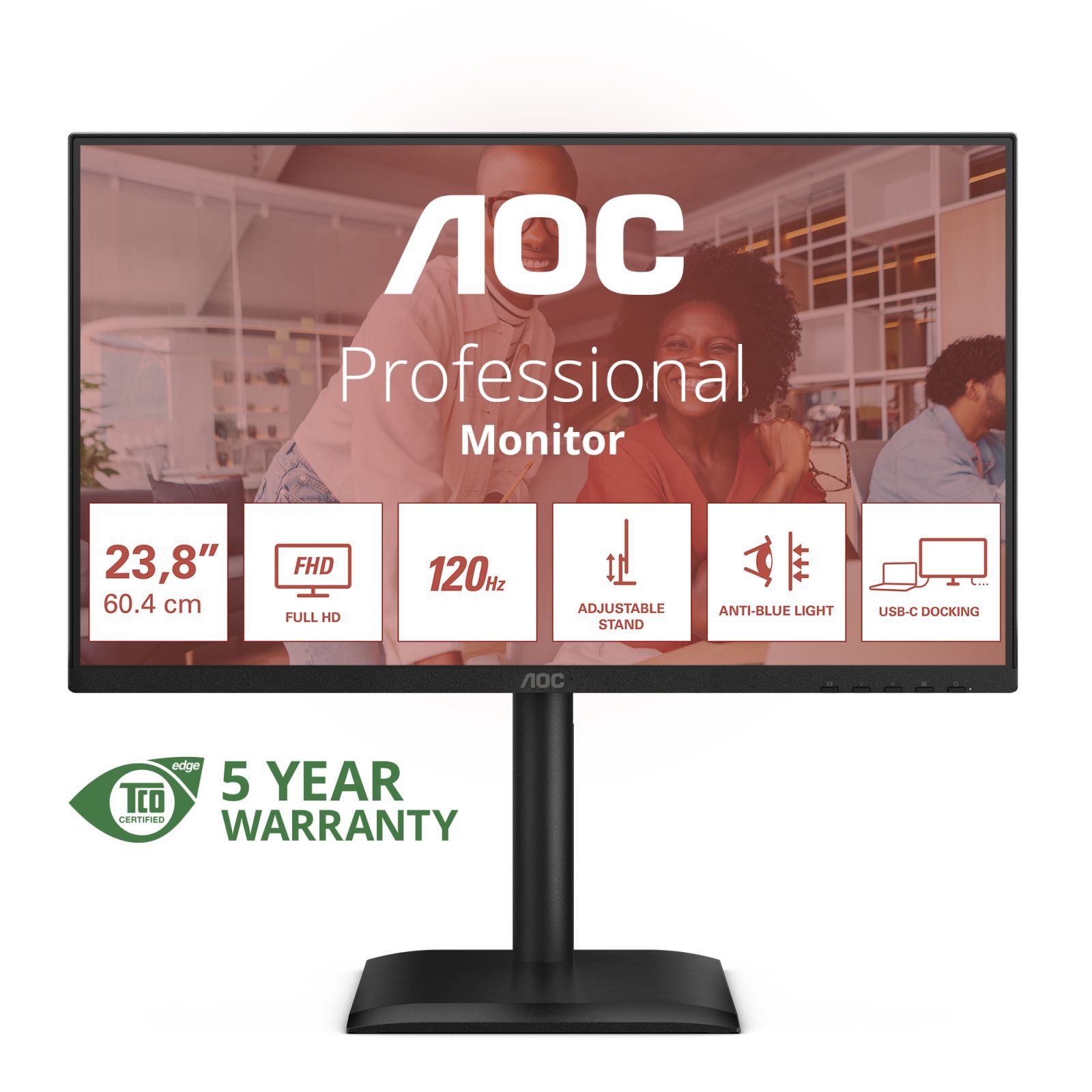 AOC 60,5cm (23,8) 24E4CV 16:09 HDMI+DP+USB-C Lift black TFT-Monitor (1920 x 1080 px, Full HD, 4 ms Reaktionszeit, 120 Hz, IPS, Lautsprecher, HDCP, Kopfhörerbuchse, Pivot, Höhenverstellbar)