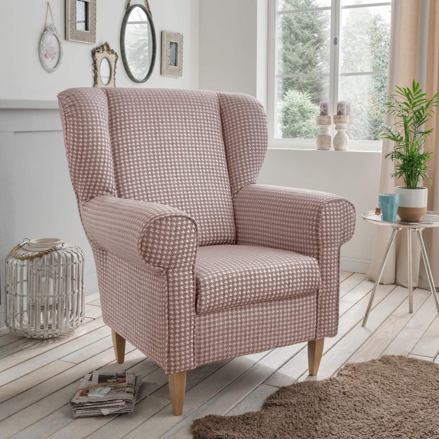 Trendmöbel24 Loungesessel Polstersessel Ohrensessel AVERSA Stoff Talento Flamingo