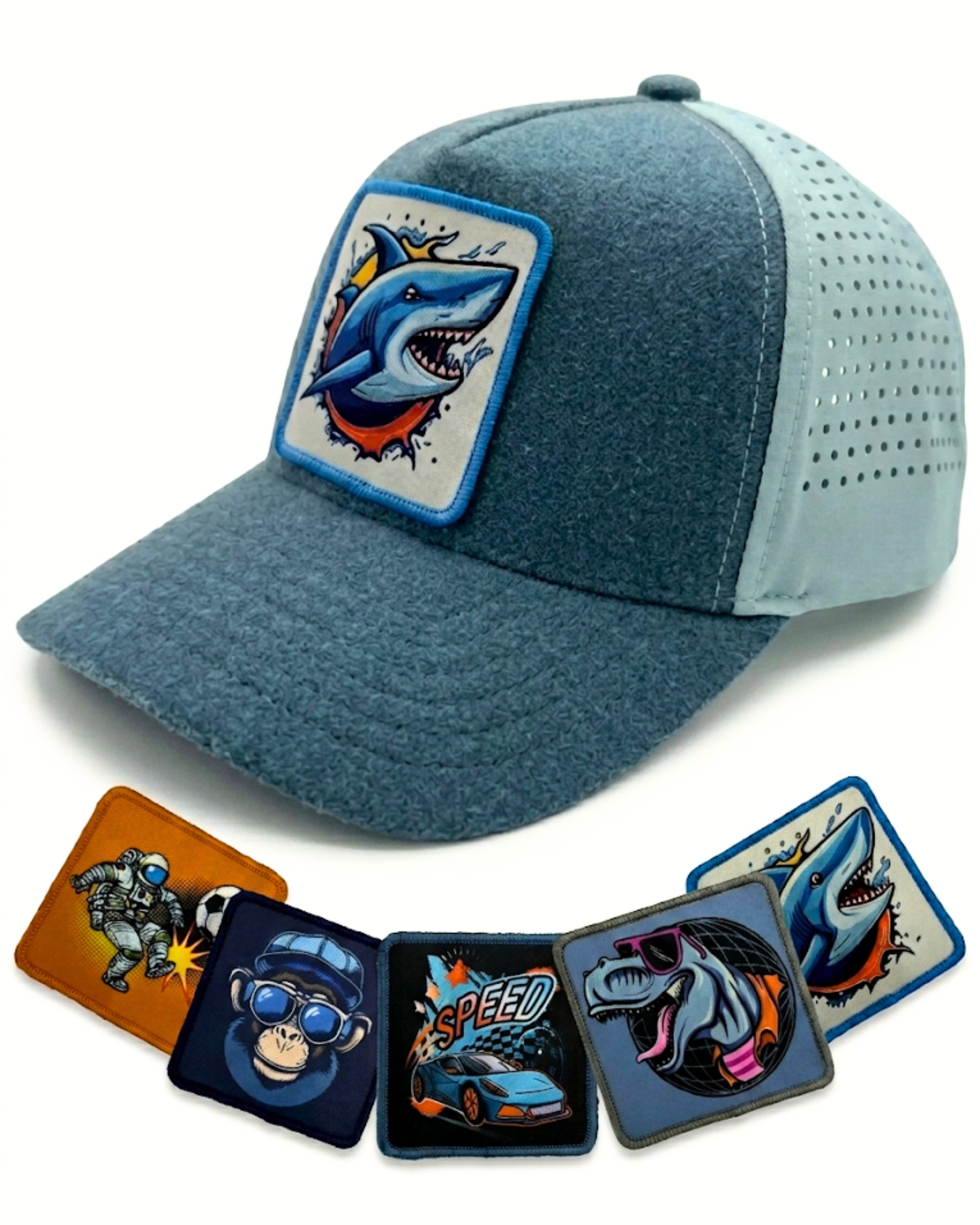 HECKBO Baseball Cap Baseball Cap mit 5 Klett Patches coole Kappe Jungen Mädchen 4–10 Jahre