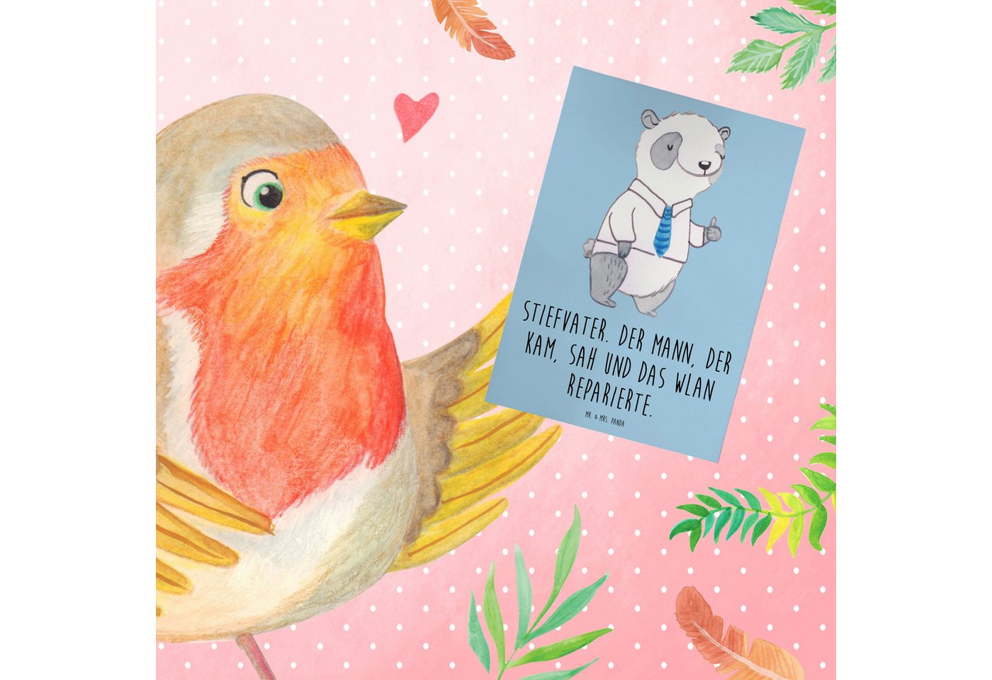 Thumbnail - Mr. & Mrs. Panda Grußkarte Stiefvater Held - Blau Pastell - Geschenk, Mann, Grußkarte, Klappkart, Kreative Designs