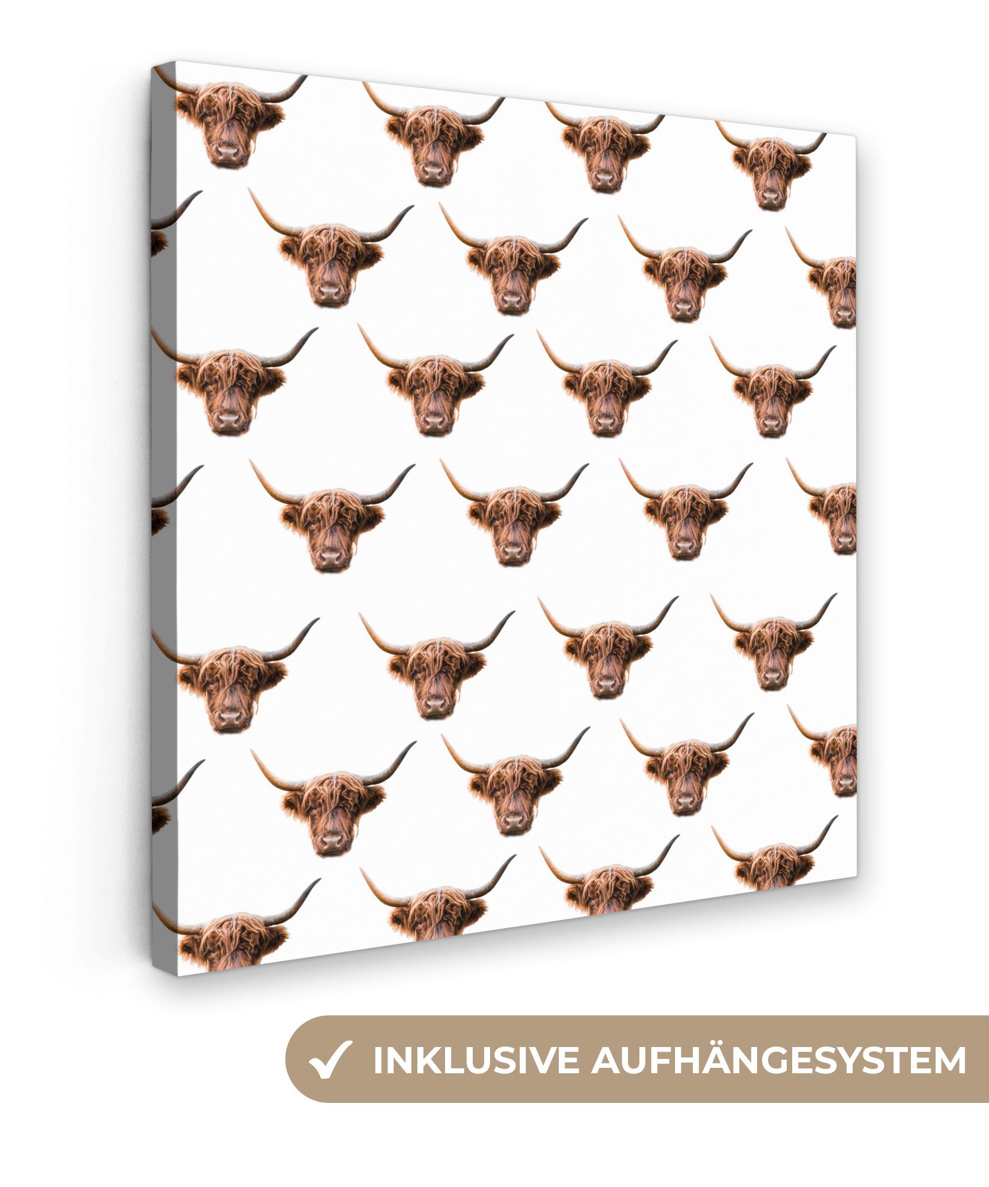 OneMillionCanvasses® Leinwandbild Muster - Schottischer Highlander - Tiere, (1 St), Leinwand Bilder für Wohnzimmer Schlafzimmer, 20x20 cm