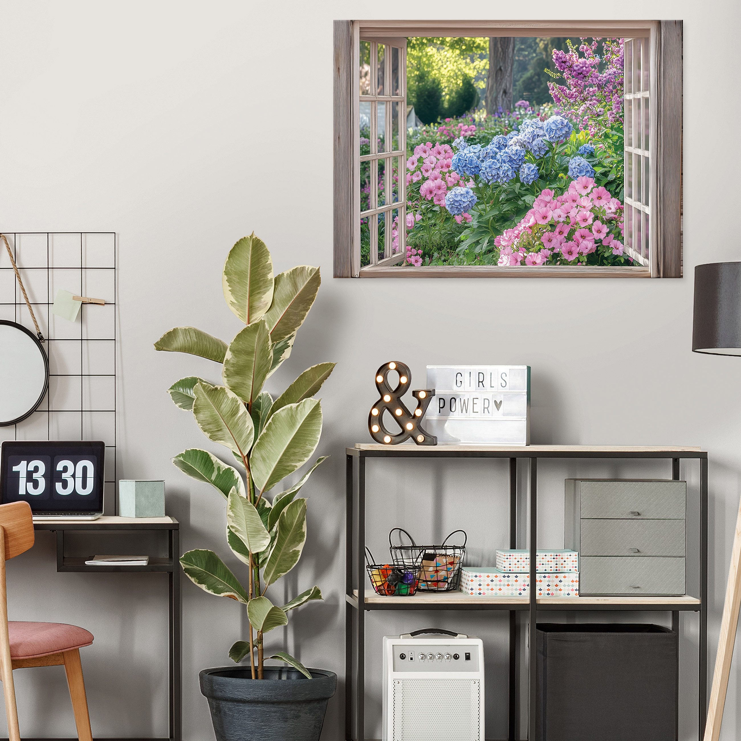 Wallarena Leinwandbild Fenster Blumen Wald Abstrakt günstig online kaufen