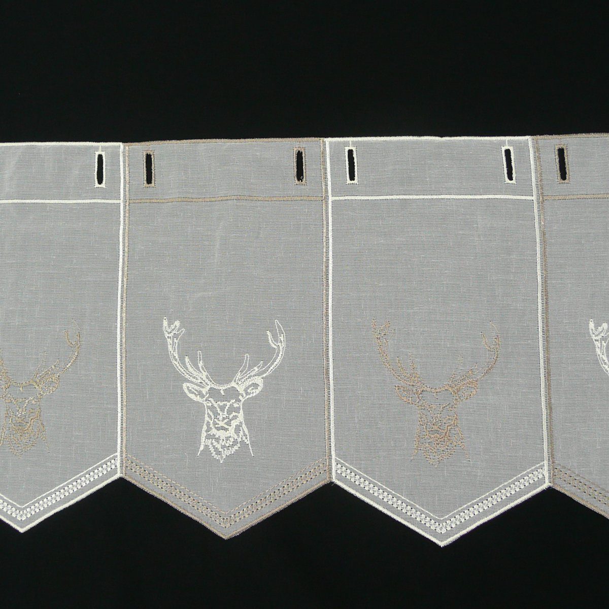 SCHÖNER LEBEN. Meterware Bistro Gardine Panneaux Stickerei Hirsch H:30cm, leicht perforiert, Batist, bestickt