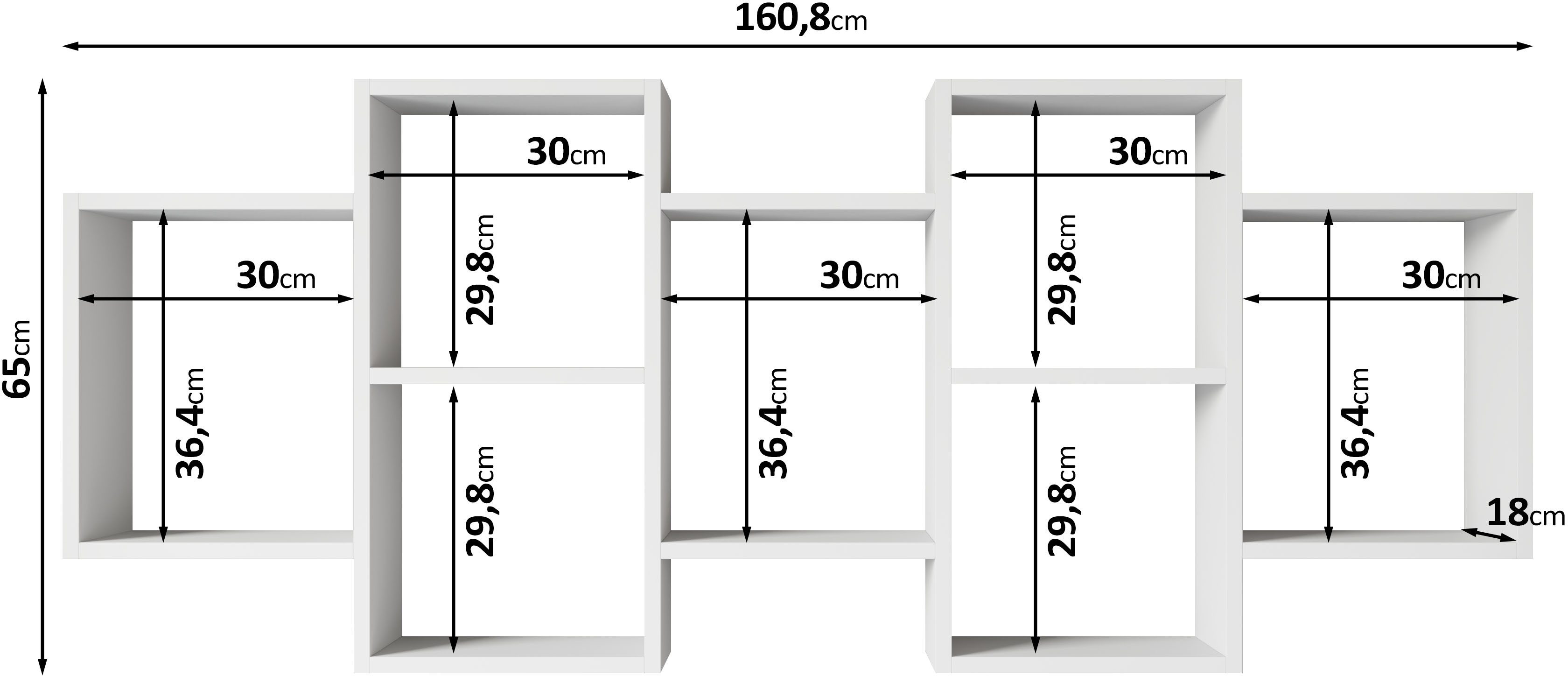 Home affaire Wandboard Wandregal Trio, 1-tlg., Stell- oder Hängeregal, 10 offene Fächer, flexibel montierbar