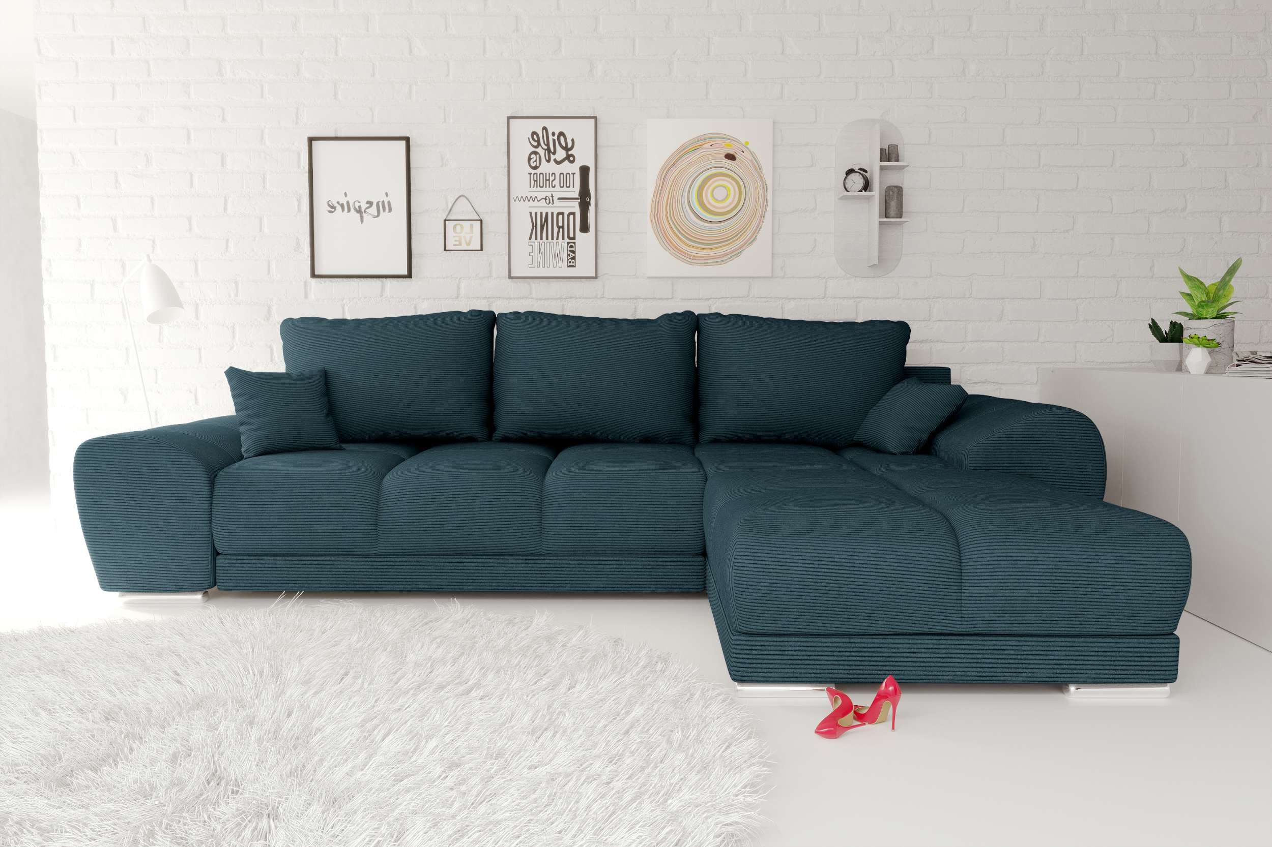 99rooms Ecksofa Antalya, Sofa L-Form, Eckcouch, mit abnehmbaren Kissen, Schlaffunktion, Cordstoff POSO