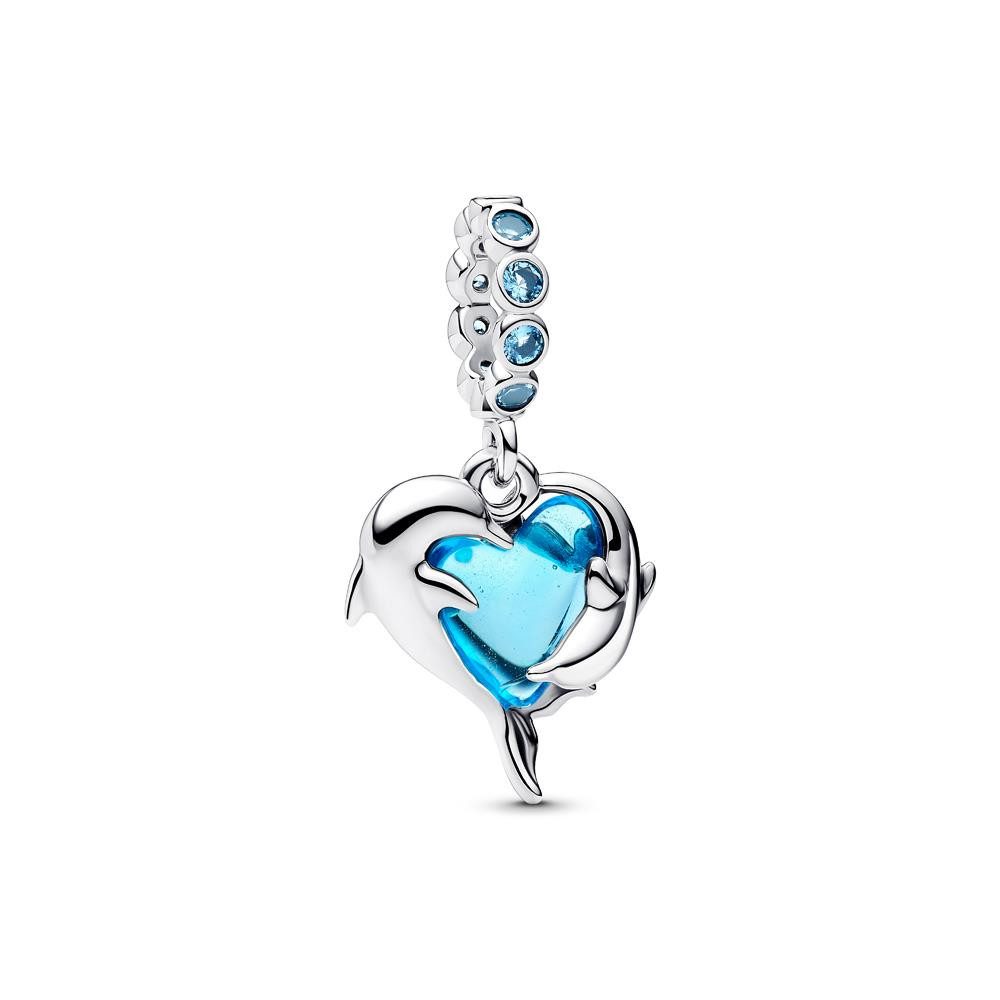 Charm-Einhänger PANDORA Moments Charm-Anhänger Delfine, 925er Silber, Glas