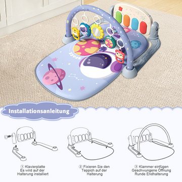 Jioson Spielbogen Baby Klavierständer Krabbeldecke lila, (mit Musiktasten und lustigen Tiermotiven, 1-tlg., 1-st), Frühes Entwicklungsspielzeug für Baby