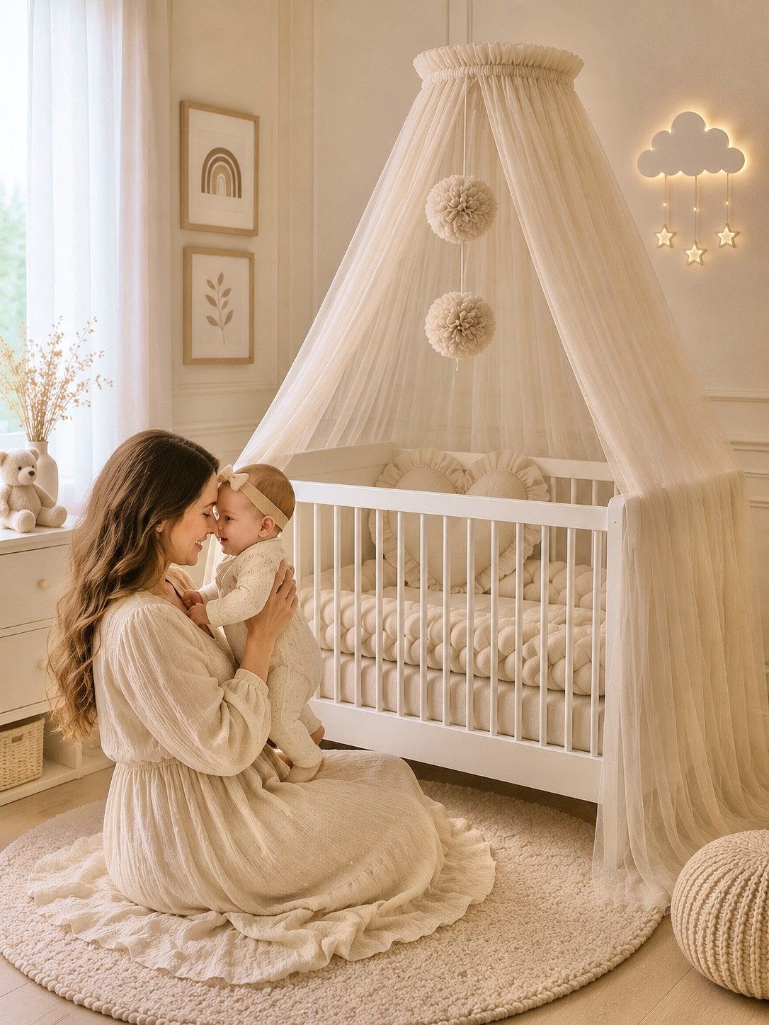 Baby Fancyroom Betthimmel Betthimmel aus 12 Meter Tüll aus 1. Klasse für Kinderbett Gitterbett, Himmel für Babybett Kinderbett