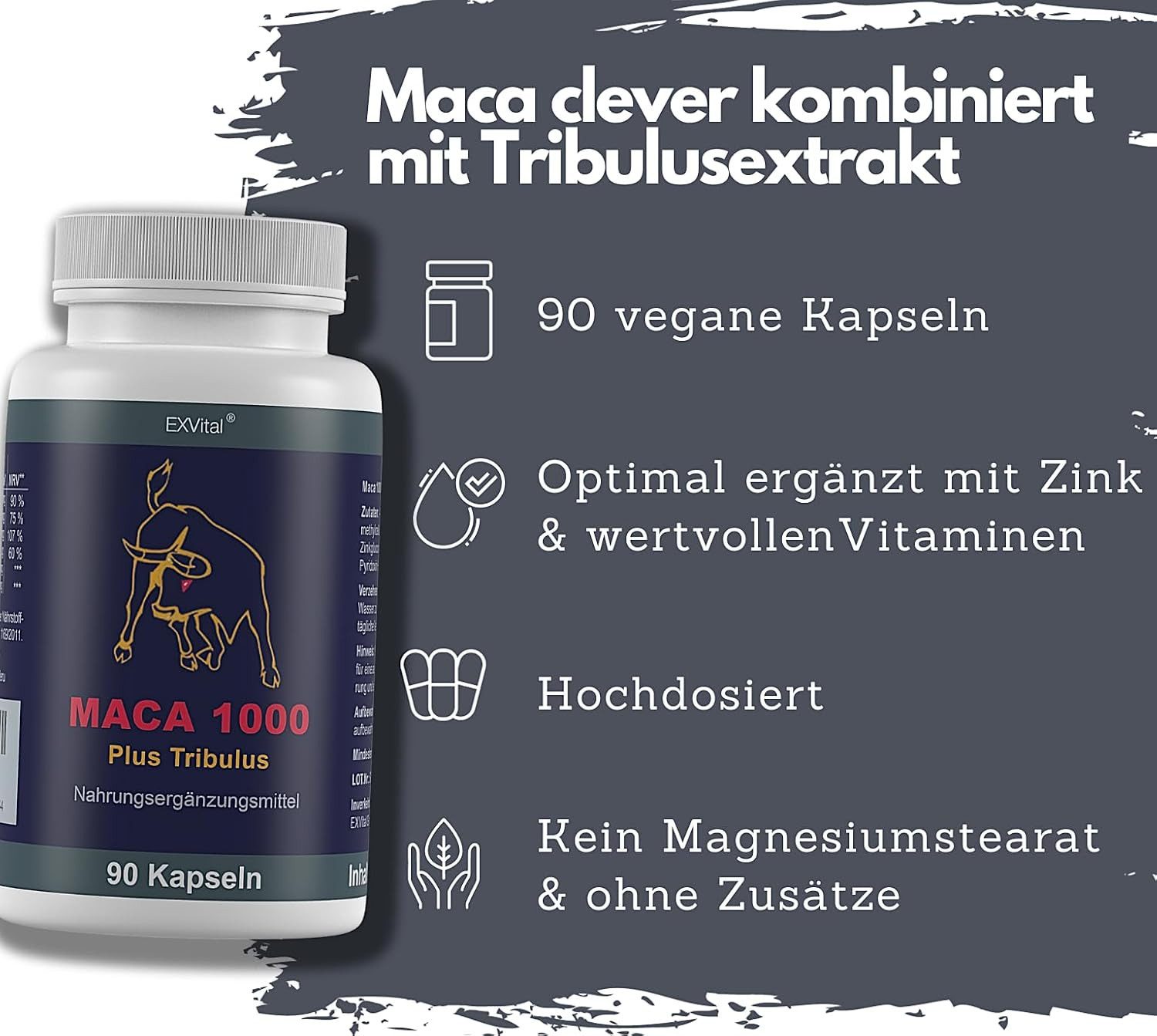 Maca 1000 plus Tribulus, Maca und Tribulus Terrestris ideal kombiniert Kapseln, 74 g