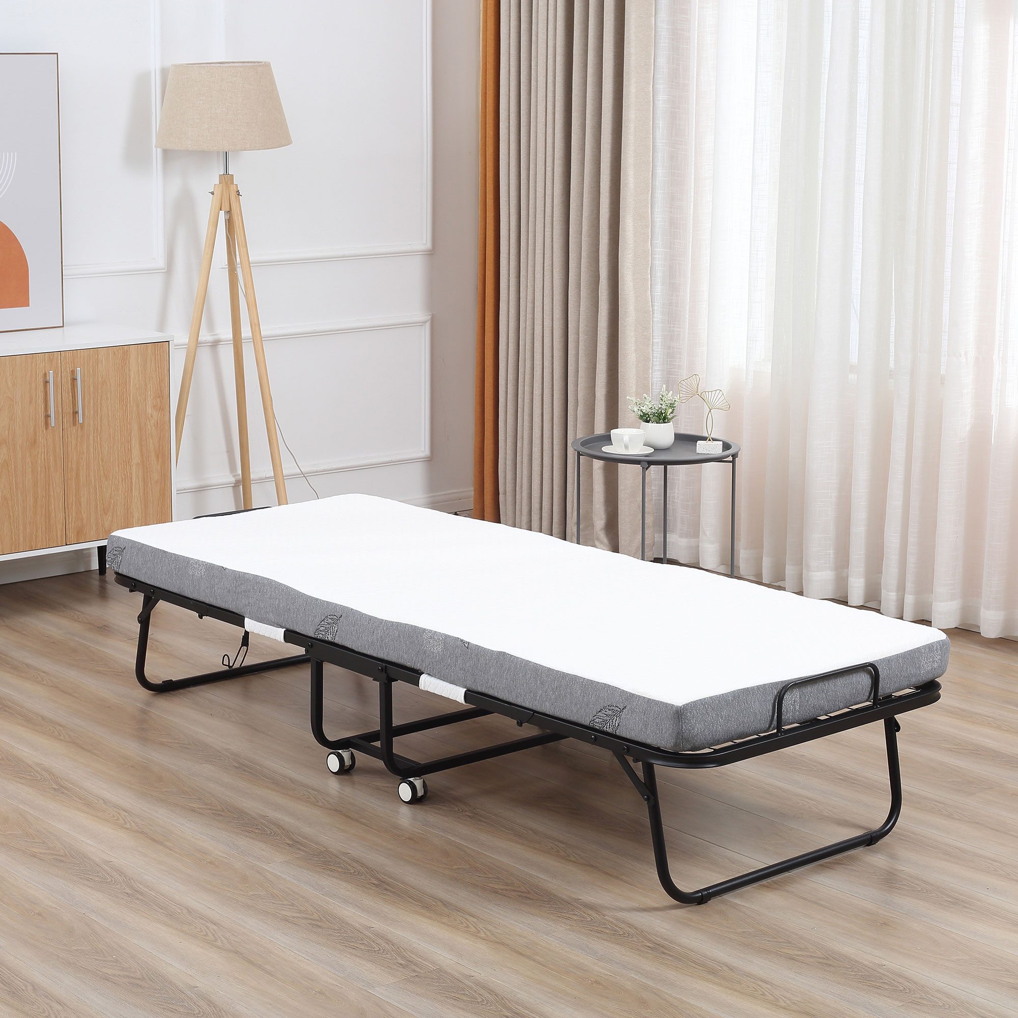 HOMCOM Gästebett Klappbett 90x200 cm mit 10cm Dicker Schaumstoff Einzelbett (Stahl+Schaumstoff, 1-St., Weiß+Schwarz) 200 x 80 x 42,5 cm
