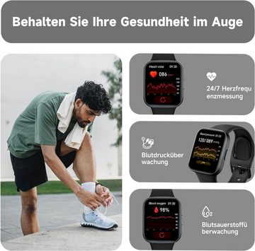 BingoFit Smartwatch (1,83 Zoll, Android iOS), Damen herren telefonfunktion pulsuhr schrittzähler blutsauerstoff