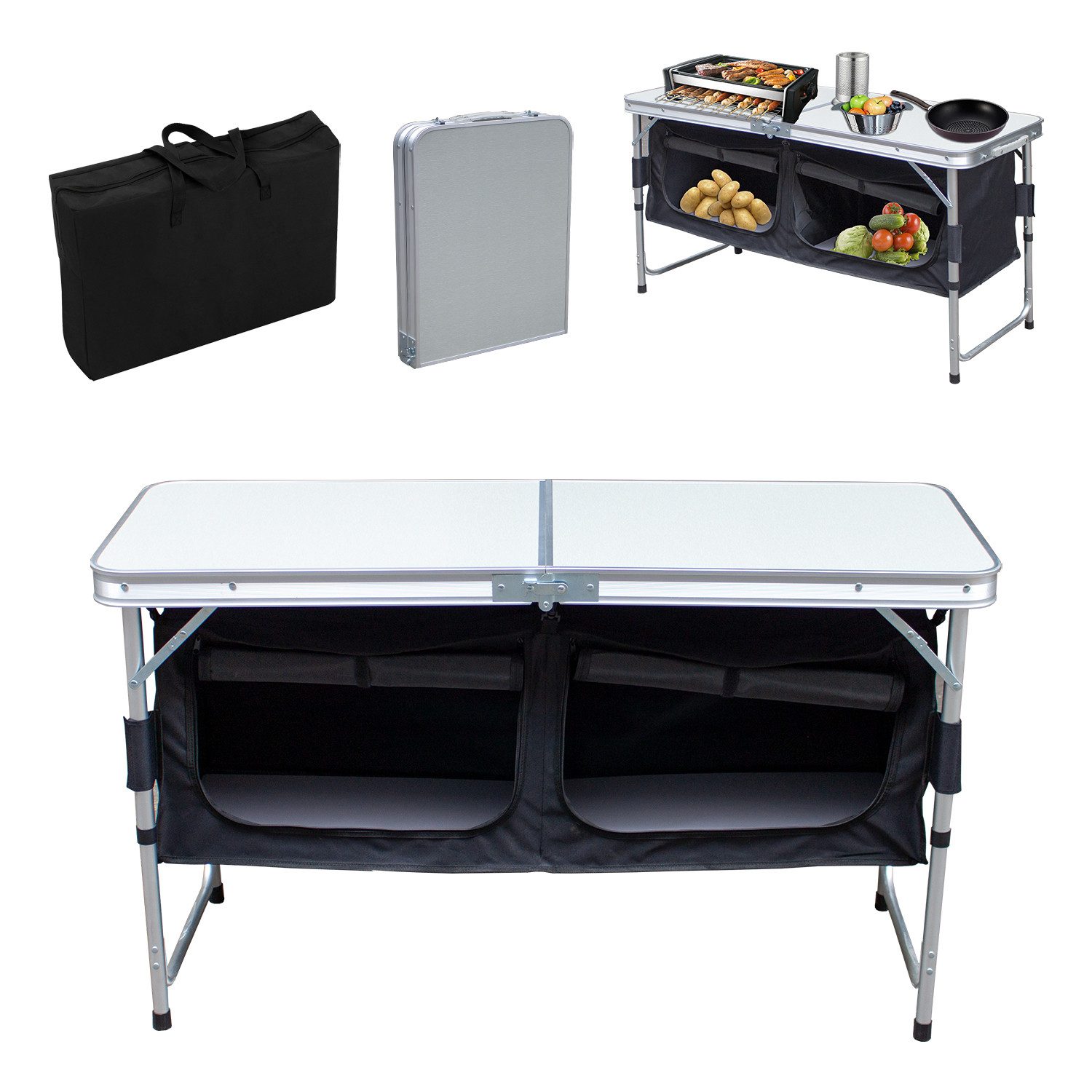 Campingtisch tragbar Campingküche, inkl.Tragetasche, 120x47x68cm, höhenverstellbar