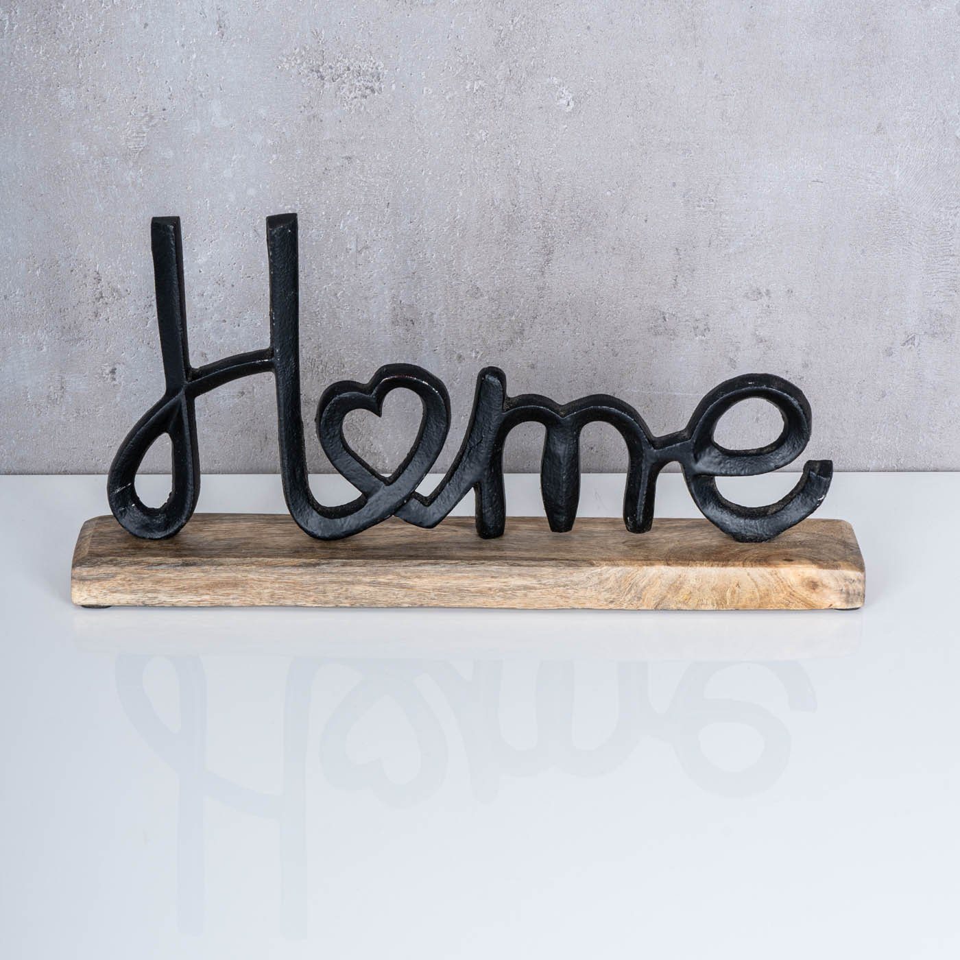 Levandeo® Deko-Schriftzug, Aufsteller Schriftzug Home H17cm Metall Schwarz Holz Deko Mangoholz
