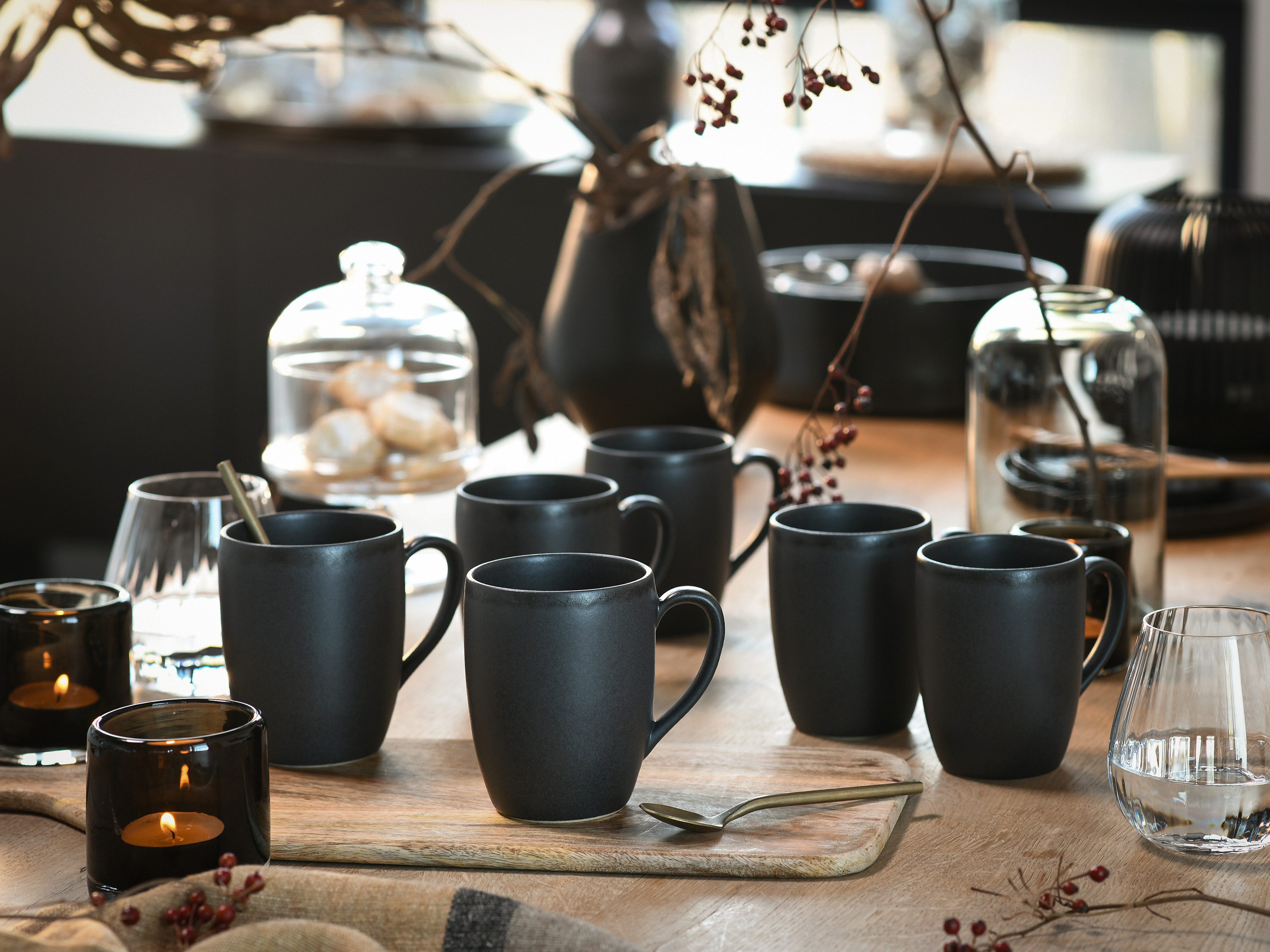 CreaTable Becher Soft Touch Black, 6-tlg., Steinzeug, 300 ml, 6-teilig