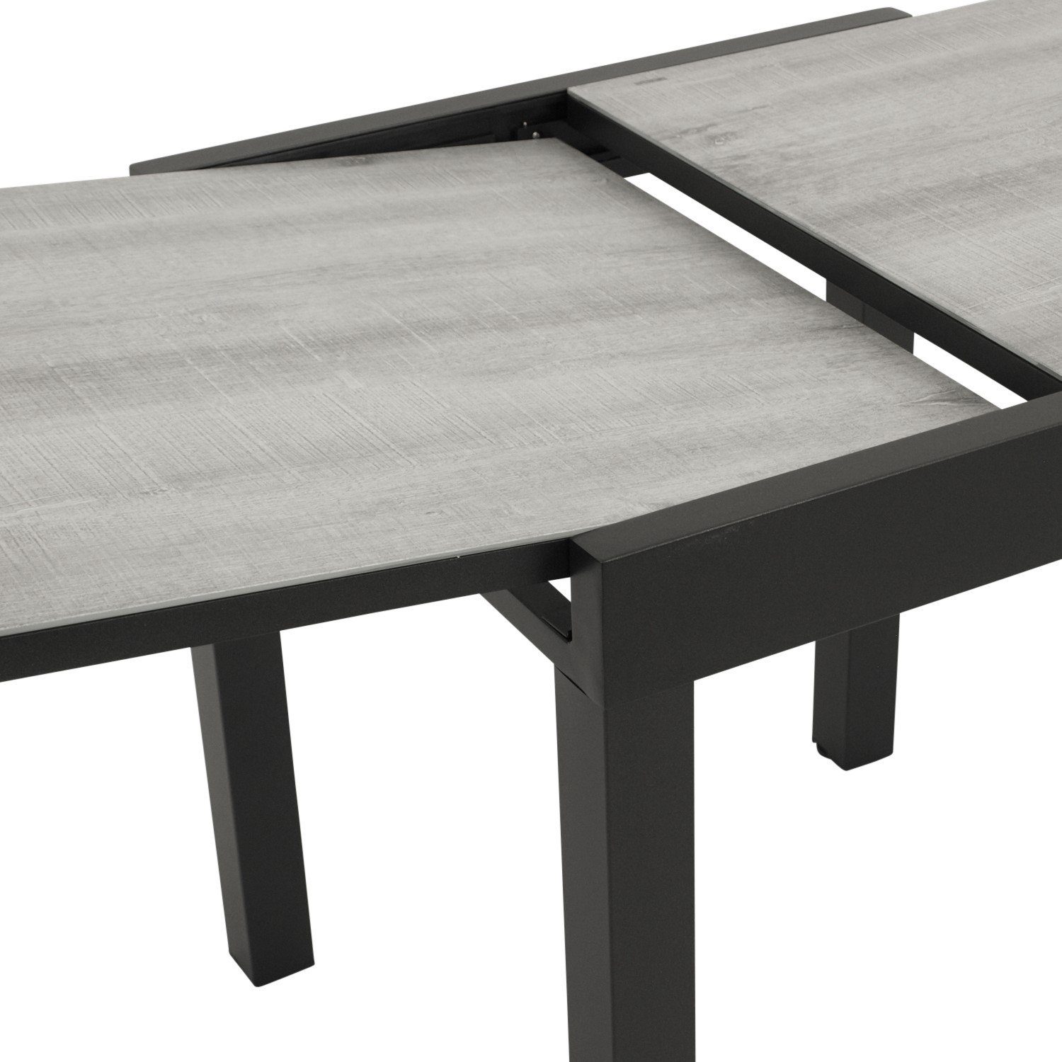 DEGAMO Gartentisch FARO 70x70cm, ausziehbar auf 140cm, Alu anthrazit, Glas Keramikoptik hellgrau