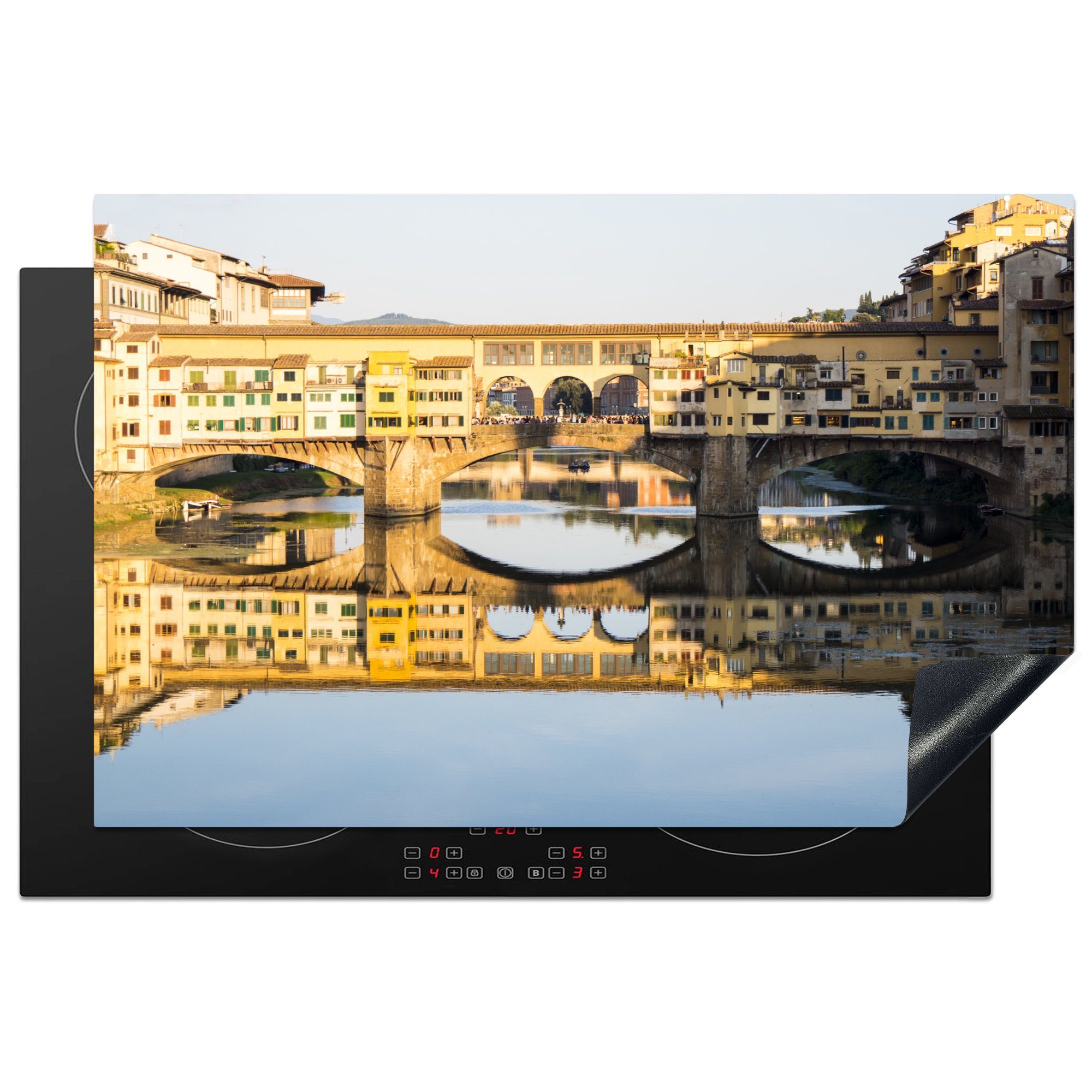 MuchoWow Herdblende-/Abdeckplatte Sonnenstrahlen auf der Ponte Vecchio in Florenz, Vinyl, (1 tlg), 81x52 cm, Induktionskochfeld Schutz für die küche, Ceranfeldabdeckung