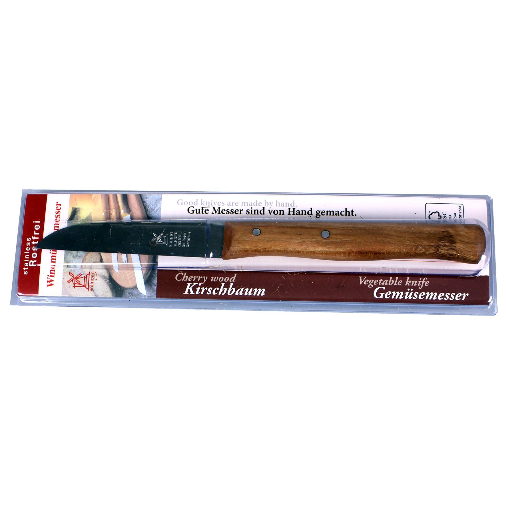 Windmühlenmesser Gemüsemesser Solingen Küchenmesser 85mm mit Kirschbaum-Holzgriff