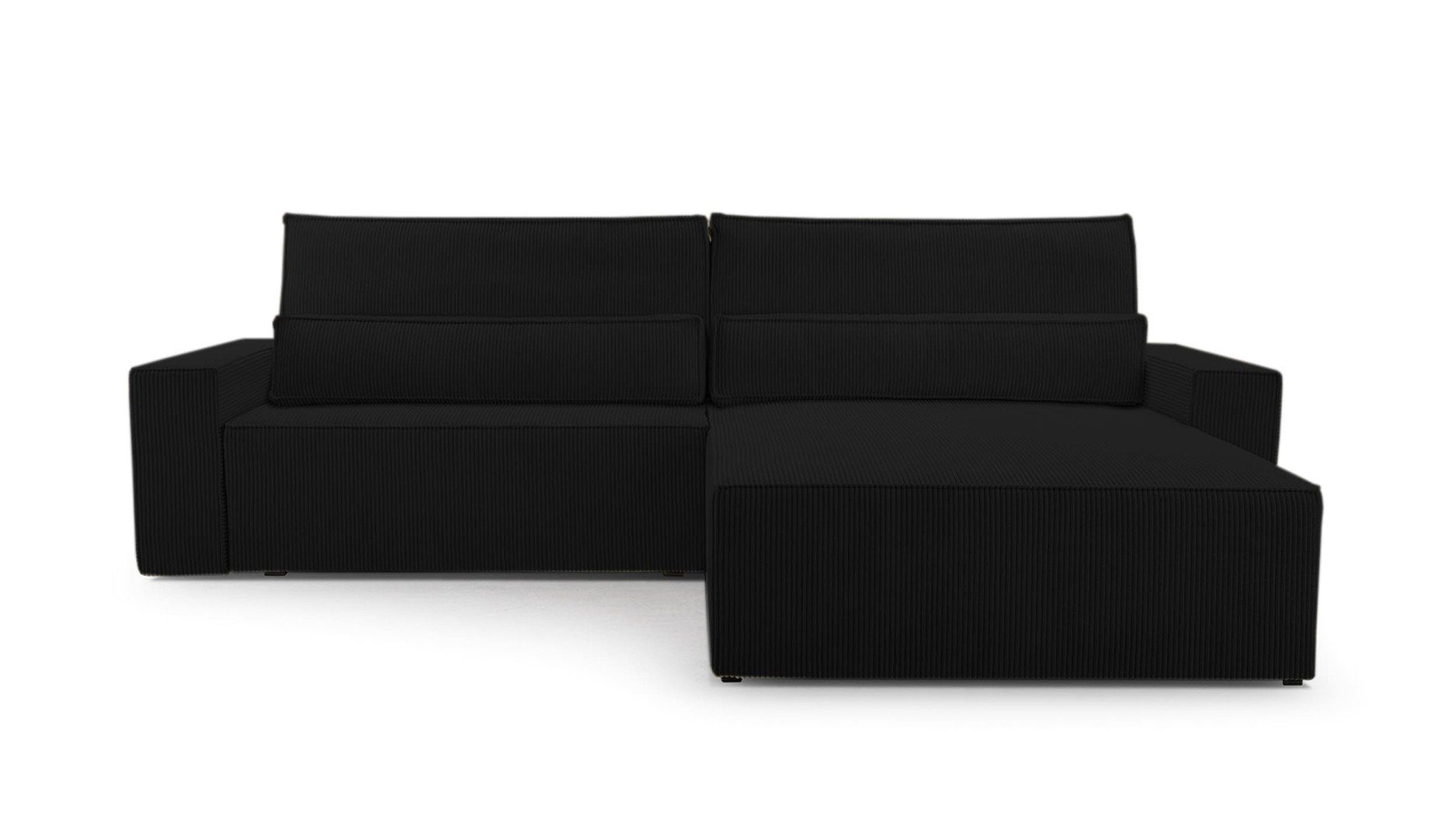 MOEBLO Ecksofa DENVER, mane beidseitig montierbar Couch Cord für Wohnzimmer Schlafsofa Sofagarnitur Sofa Eckcouch L-Form Cordstoff - 297x85x185cm, mit Schlaffunktion und Bettkasten Schwarz (Poso 135)
