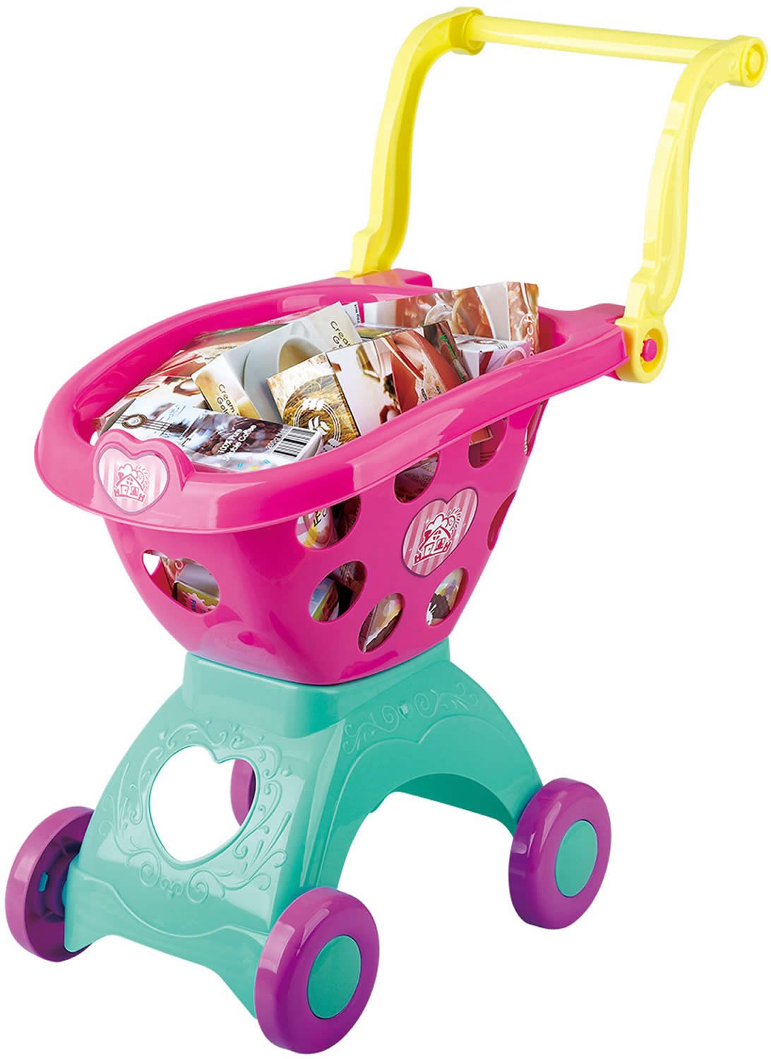 Play Spiel-Einkaufswagen Einkaufswagen 18-tlg mit Produkt Leerverpackungen Kaufladen Zubehör