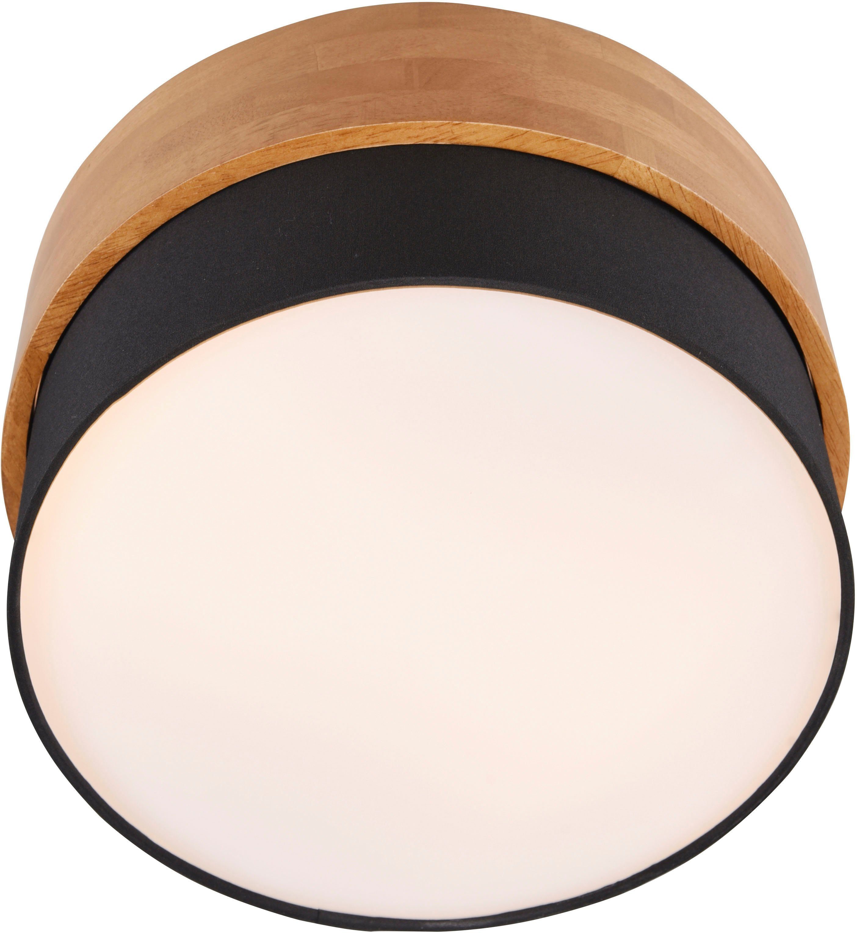 TRIO Leuchten Holz Deckenleuchte Stoffschirm 40W warmweiß Seasons, - exkl Deckenlampe mit max kaltweiß, Ø30cm 2xE14 Leuchtmittel, ohne