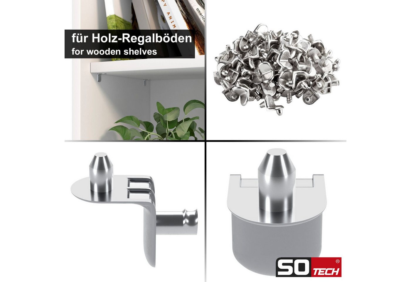 Thumbnail - SO-TECH® Möbelbeschlag Fach-Bodenträger Regalstifte Stiftdurchmesser 3 oder 5 mm (100 St), Fachbodenträger D5 mit Doppel...