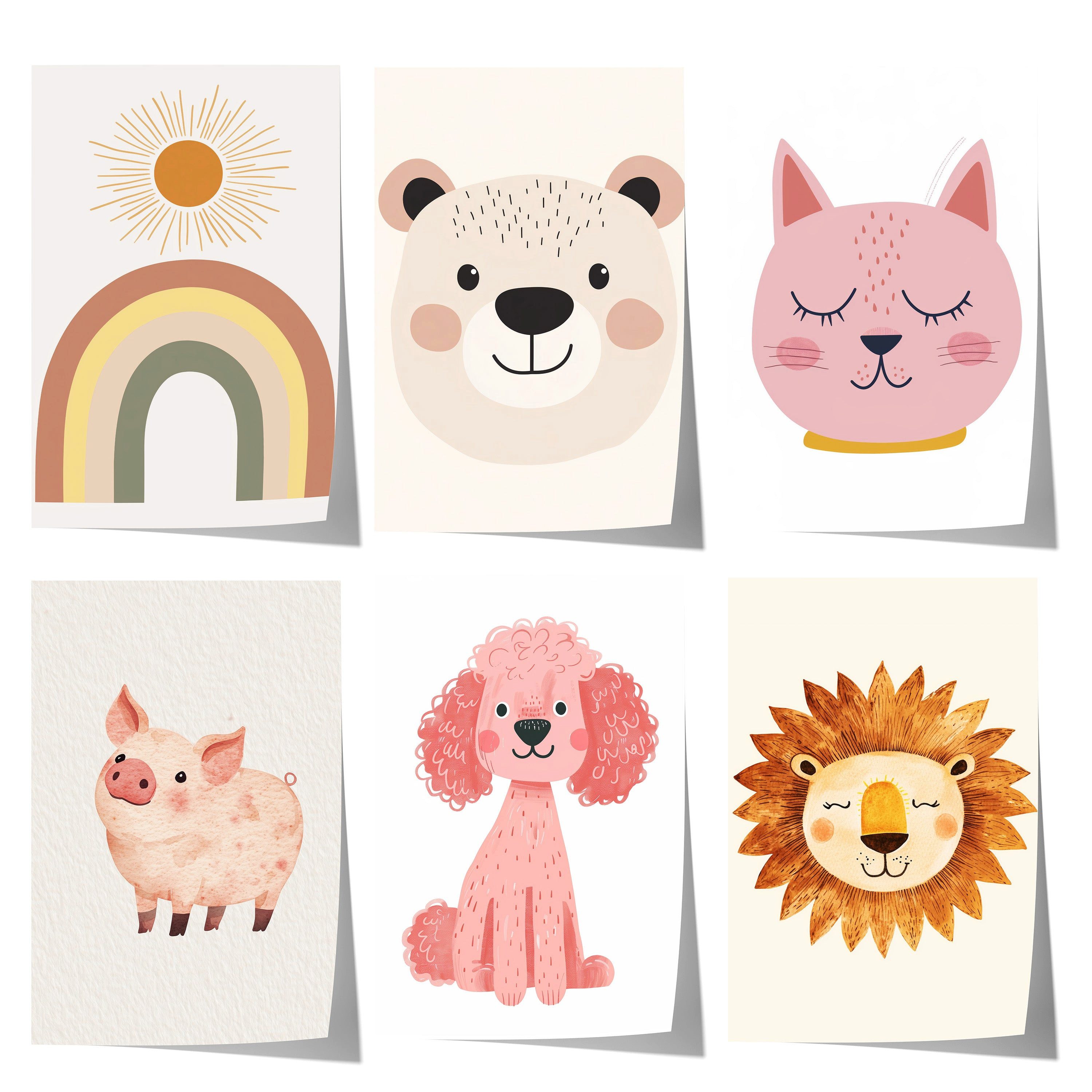 JUSTGOODMOOD Poster Boho Tier Geschenkidee Regenbogen Bär Katze Schwein Pudel und Löwe Dek, B (1 St)