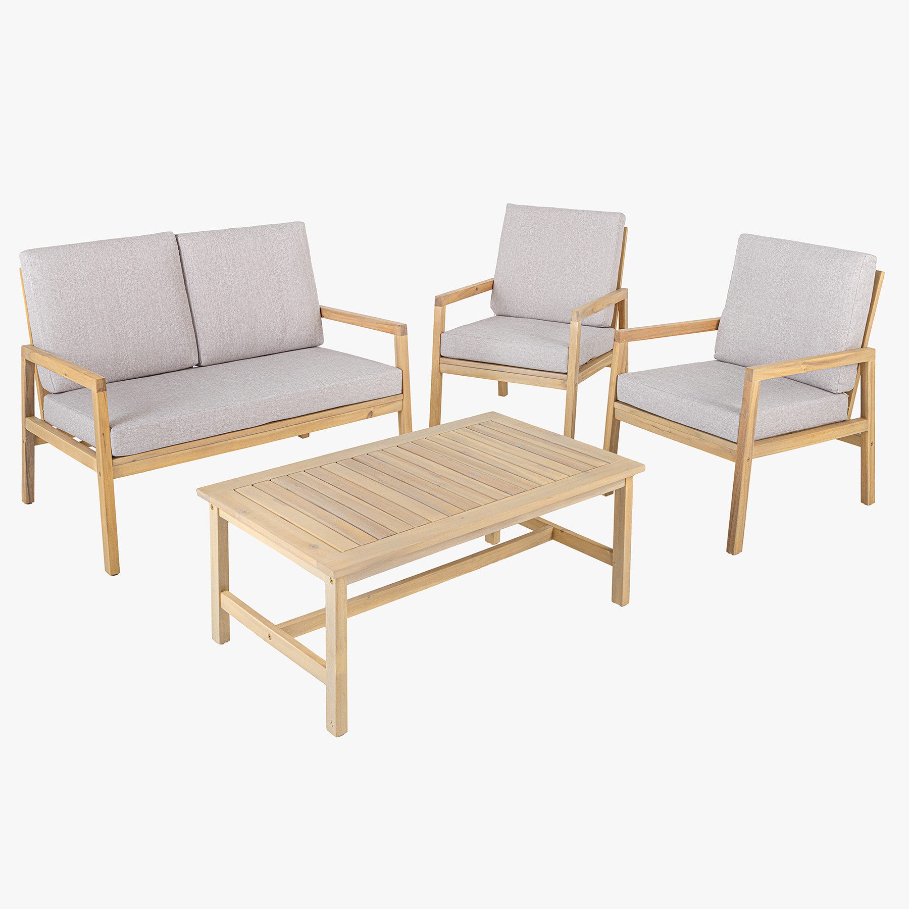 riess-ambiente Sitzgruppe BALI 110cm natur – Garten, wetterfest, 2x Sessel, 1x Sofa, 1x Tisch, (Set, 4-tlg), kompaktes Balkonset aus Massivholz – ideal für kleine Außenbereiche