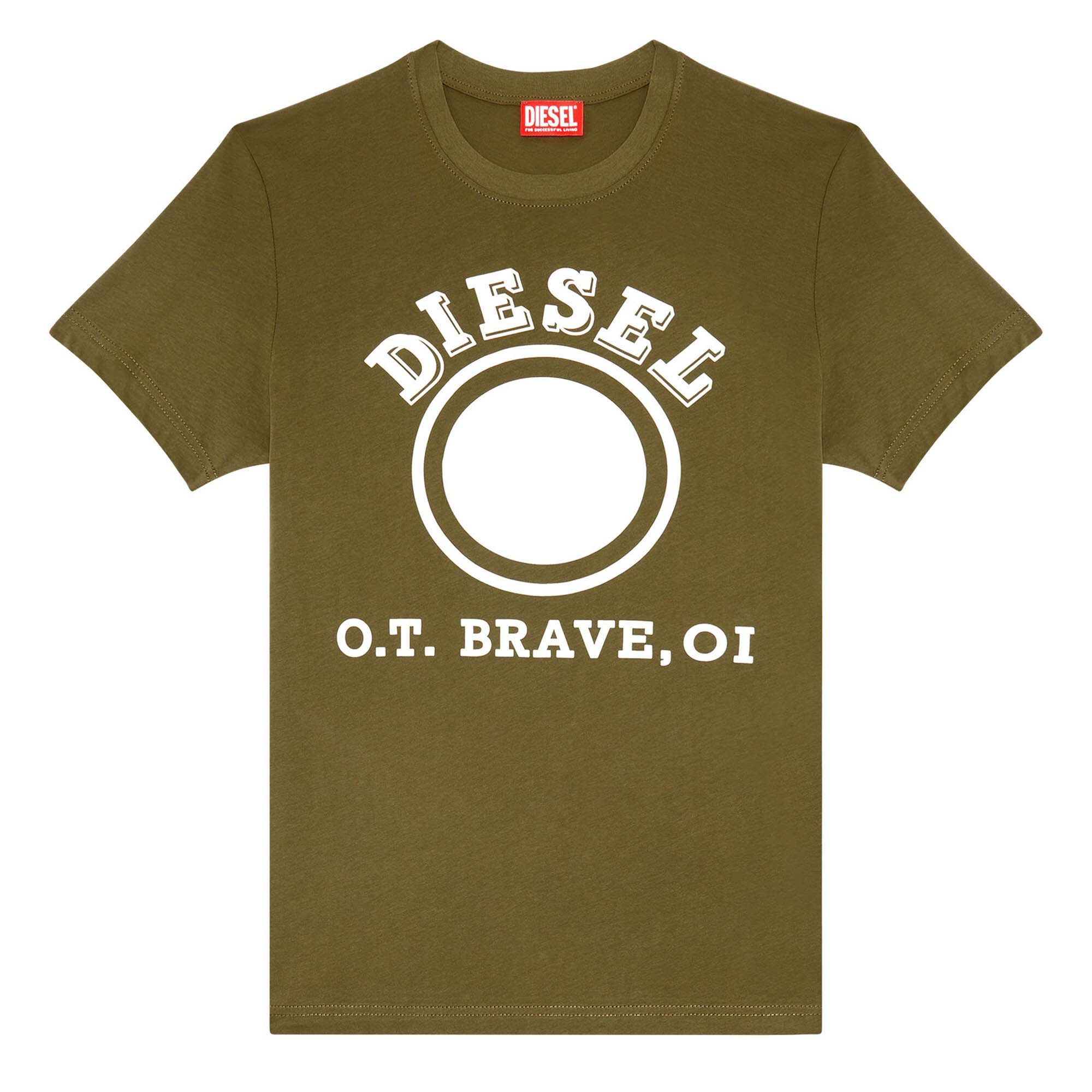 T-DIEGOR-K64, T-Shirt Kurzarm Grün/Weiß Diesel Rundhals, Herren T-Shirt -