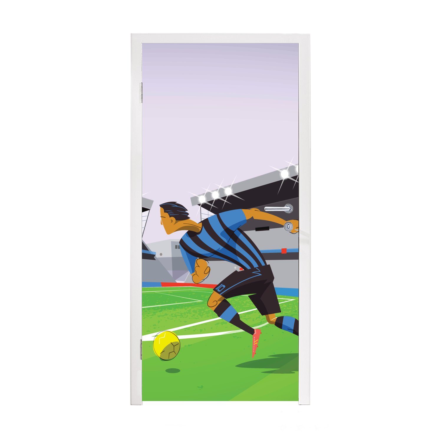 MuchoWow Türtapete Eine Illustration von Spielern, die in einem Stadion Fußball spielen -, Matt, bedruckt, (1 St), Fototapete für Tür, Türaufkleber, 75x205 cm