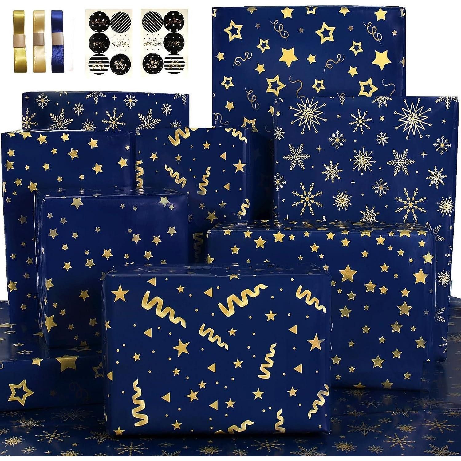 LuxusKollektion Geschenkpapier Geschenkpapier Dunkelblau Gold Streifen Blau Männer Set