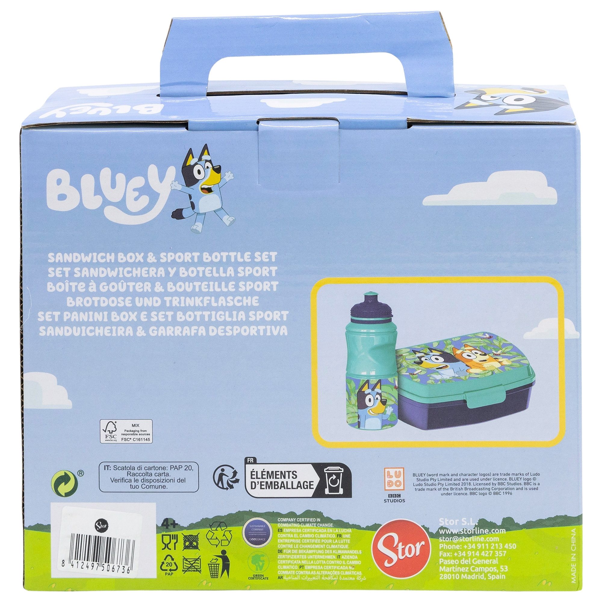 Bluey Lunchbox Disney Bluey Bingo Kinder 2 teiliges Set Brotdose plus Trinkflasche, (Spar-Set, 2-tlg., Spar-Set)