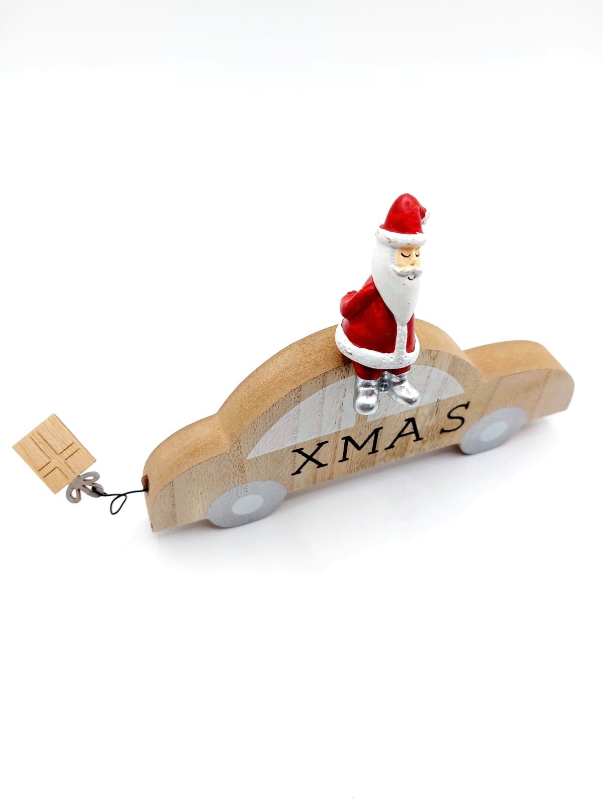 Vosteen Weihnachtsmann Holzdeko Wohndeko Auto Driving Home for Christmas (moderne Naturdeko für die Weihnachtszeit), Weihnachtsfigur