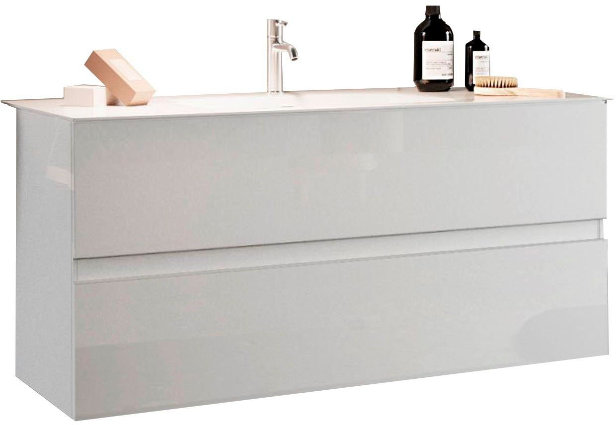 welltime Waschtisch Start, Breite 80 cm, 2 bzw. 3 Schubkästen, Badmöbel, Soft-Close, Keramik-Einsatzbecken, Weiß Hochglanz Lack