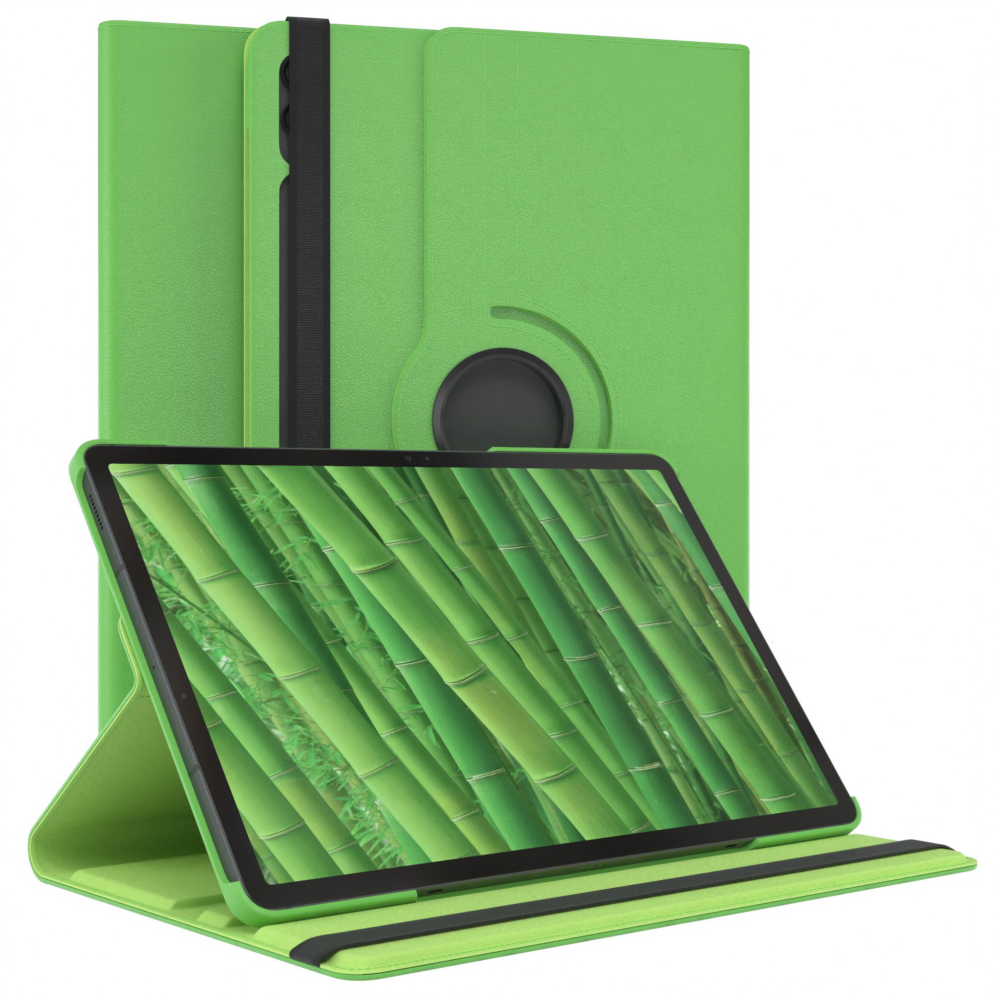 EAZY CASE Tablet-Hülle Rotation Case für Galaxy Tab S9 FE+ Rotationcase 12,4 Zoll, Tabletcover Case Hardcover Flipcover zum Aufstellen Klapp-Case Grün