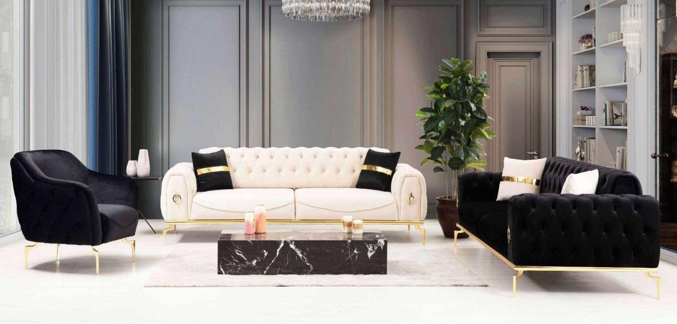 JVmoebel Wohnzimmer-Set Stilvolle Chesterfield Couchgarnitur Edelstahl Möbel Sofas Sessel, (4-St., 2x 3-Sitzer + 2x Sessel ohne Couchtisch), Made in Europa