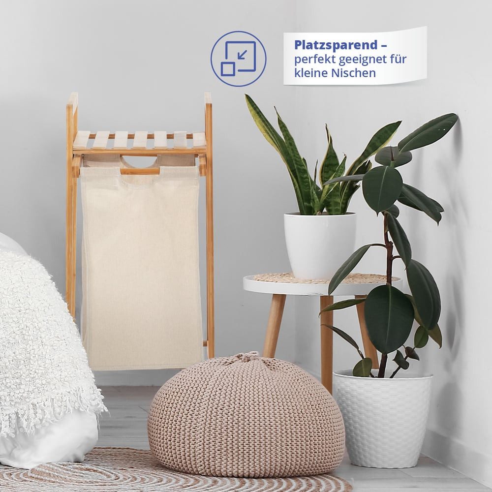 Lumaland Ausziehwäschekorb LL Wäschekorb Bambus 1 Sack 33 x 33 x 73 cm, mit ausziehbarem Wäschesack aus nachwachsendem Bambus – Bild 5 von 5