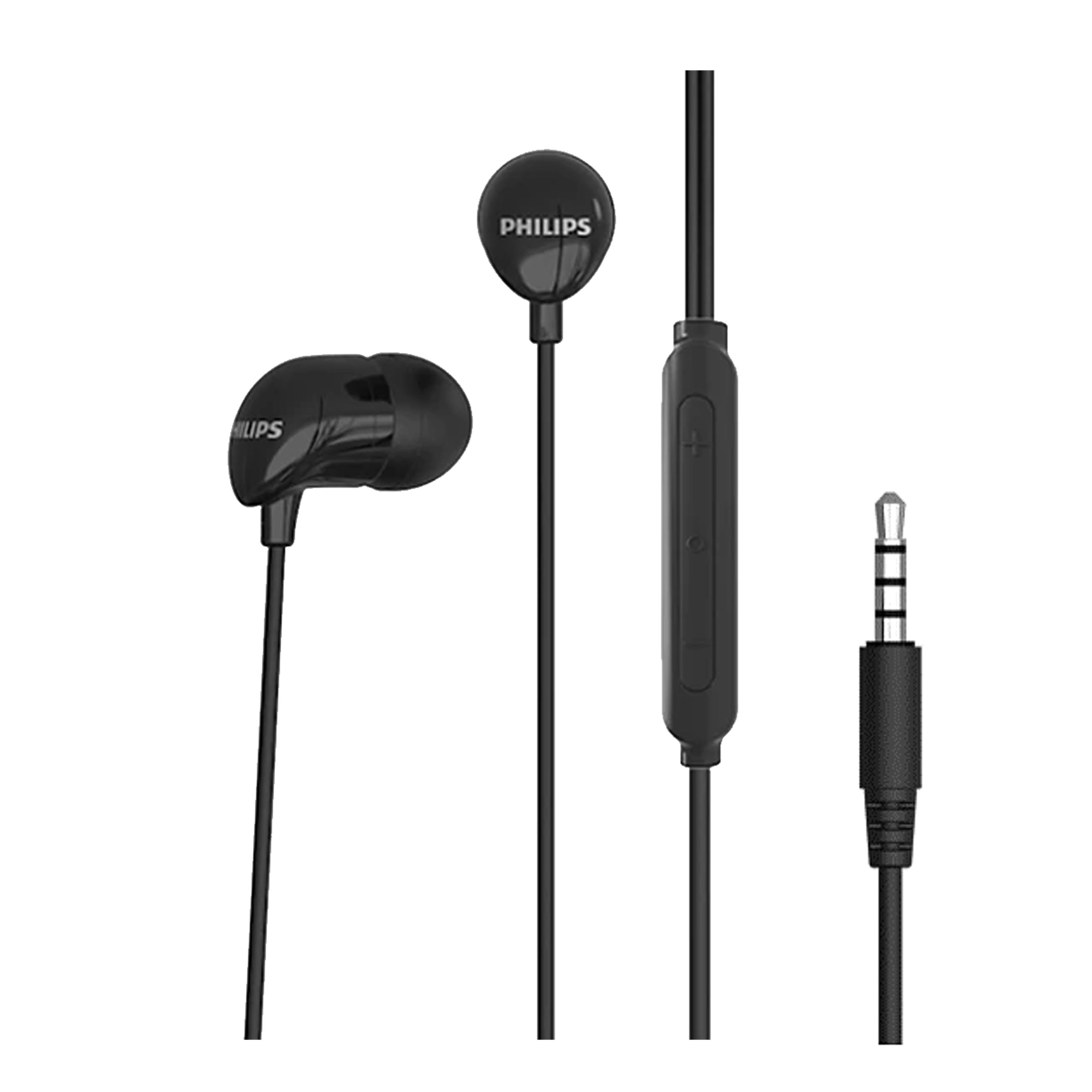 Philips TAE1156BK In-Ear-Kopfhörer (Clear Sound, Dynamische Bässe, Mikrofon, Klinkenstecker 3.5mm, Schwarz)