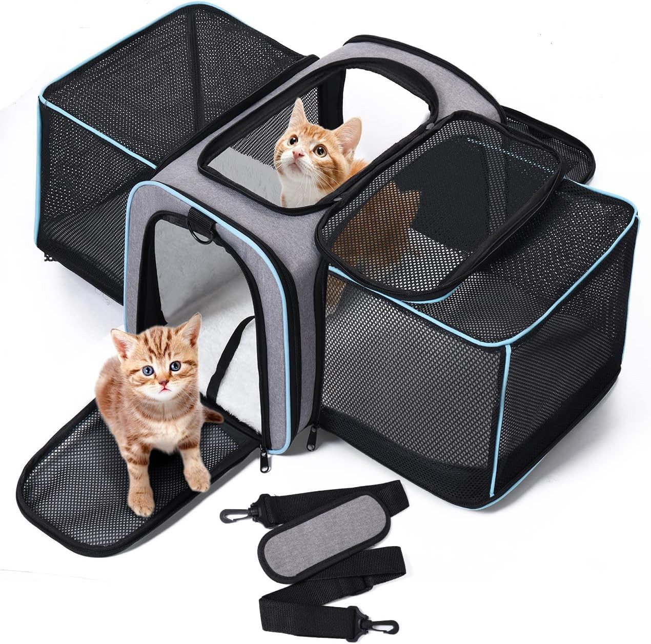 MECO Tiertransporttasche Katzenrucksack Hundetasche Erweiterbar, Atmungsaktive bis 5,5 kg, Rucksack mit Schultergurt faltbar