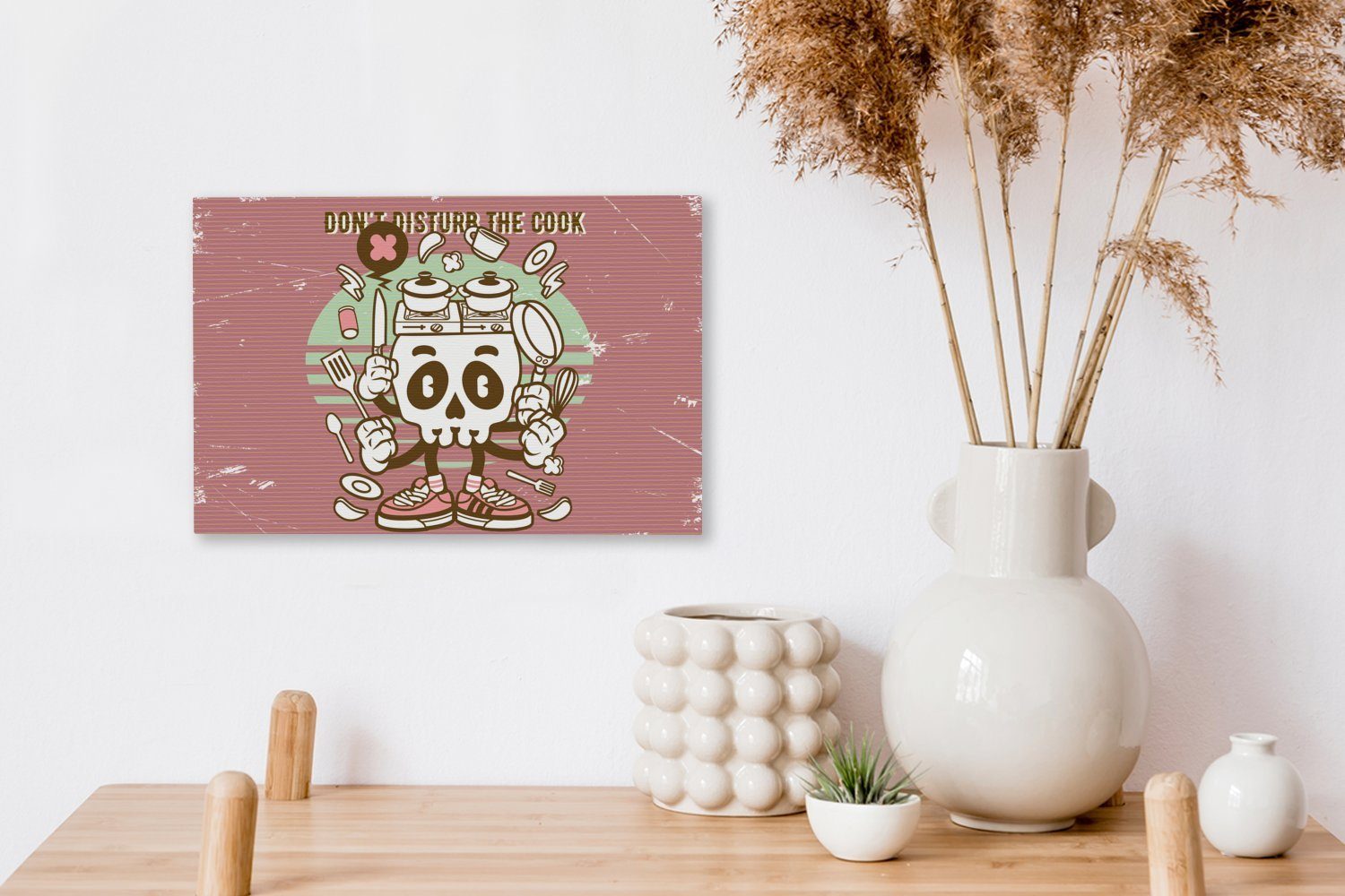 cm - 30x20 St), OneMillionCanvasses® Aufhängefertig, Totenkopf Küchenutensilien Wanddeko, - Leinwandbild Leinwandbilder, Wandbild Retro, (1