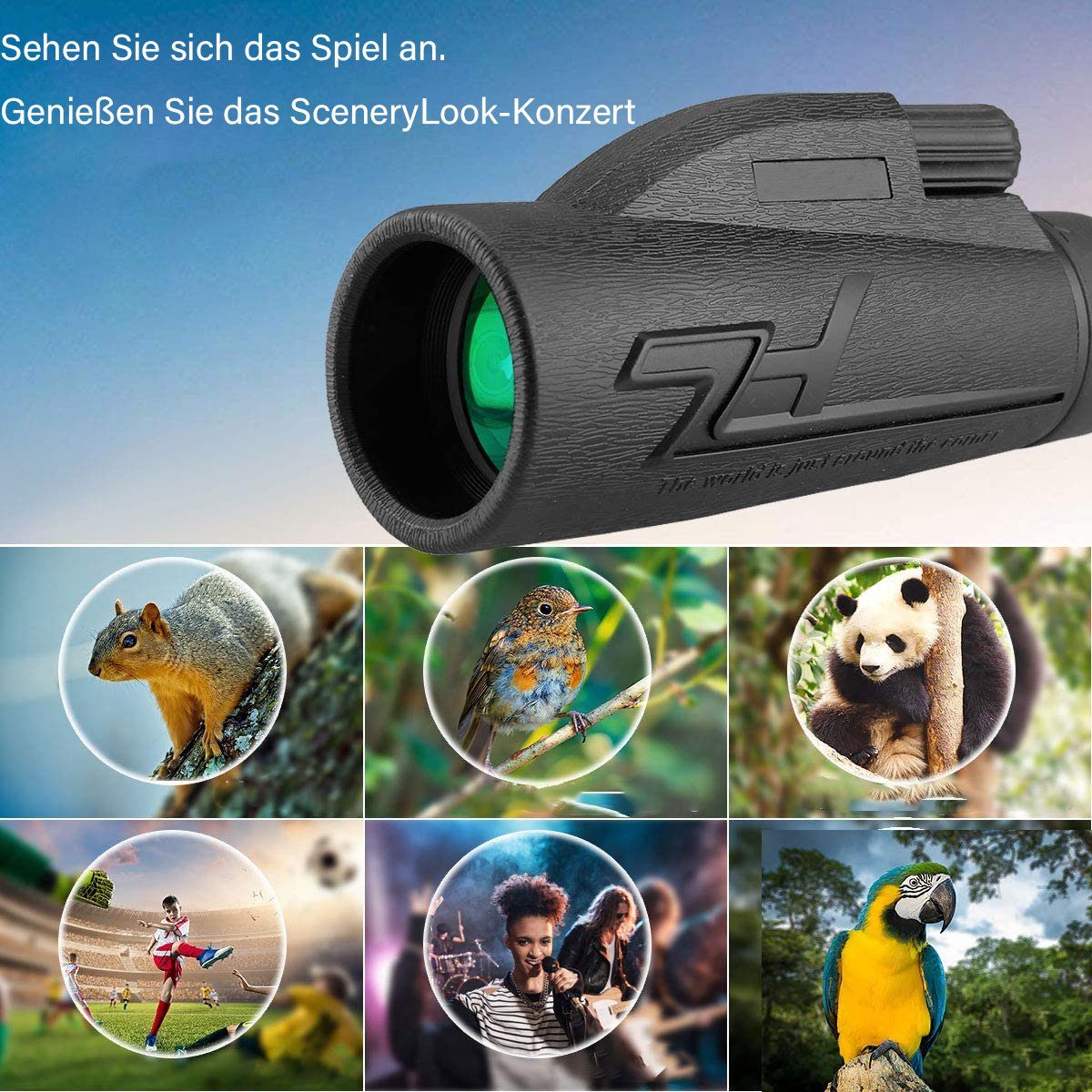 12x50 HD Monokular-Teleskop SZSYumUnion Wasserdichtes Monokular mit Smartphone-Halter FMC BAK4-Prisma für Vogelbeobachtung/Wildtier-beobachtung/Jagd/Camping/Reisen 