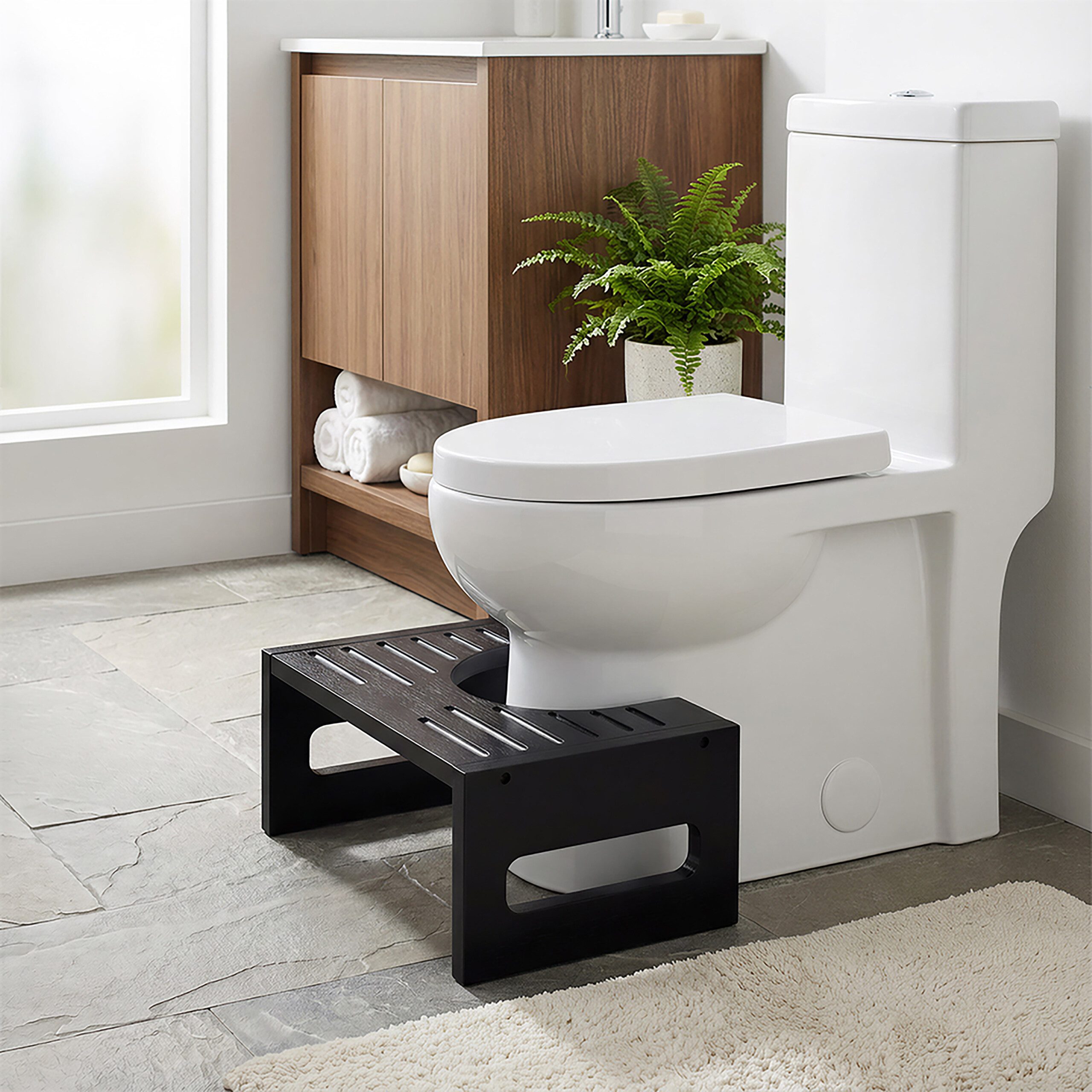 relaxdays Fußhocker Toilettenhocker aus Bambus (1 St), schwarz – Bild 2 von 5