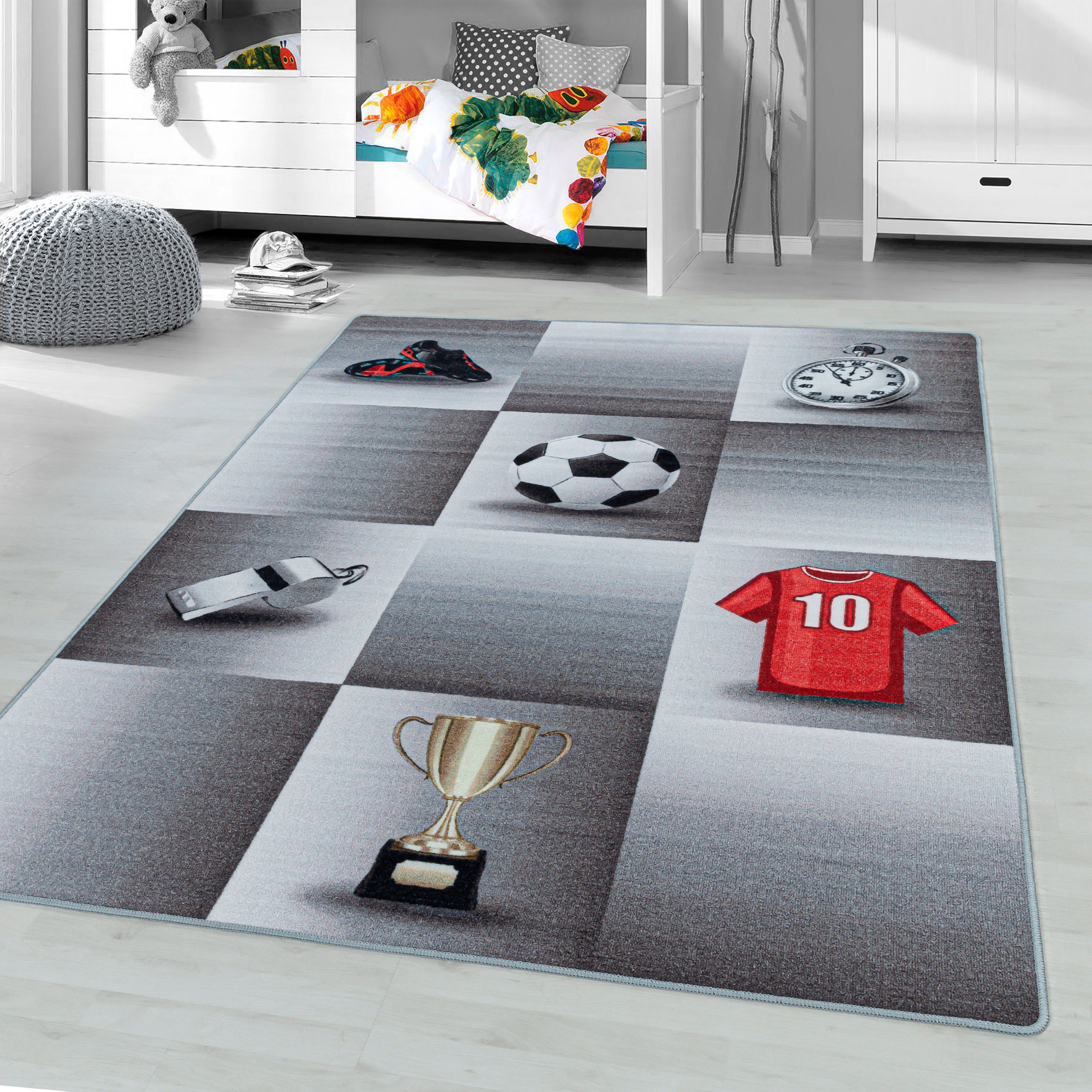 Ayyildiz Teppiche Kinderteppich PLAY 2906, rechteckig, Höhe: 6 mm, robuster Kurzflor, Fussball, Kinderzimmer