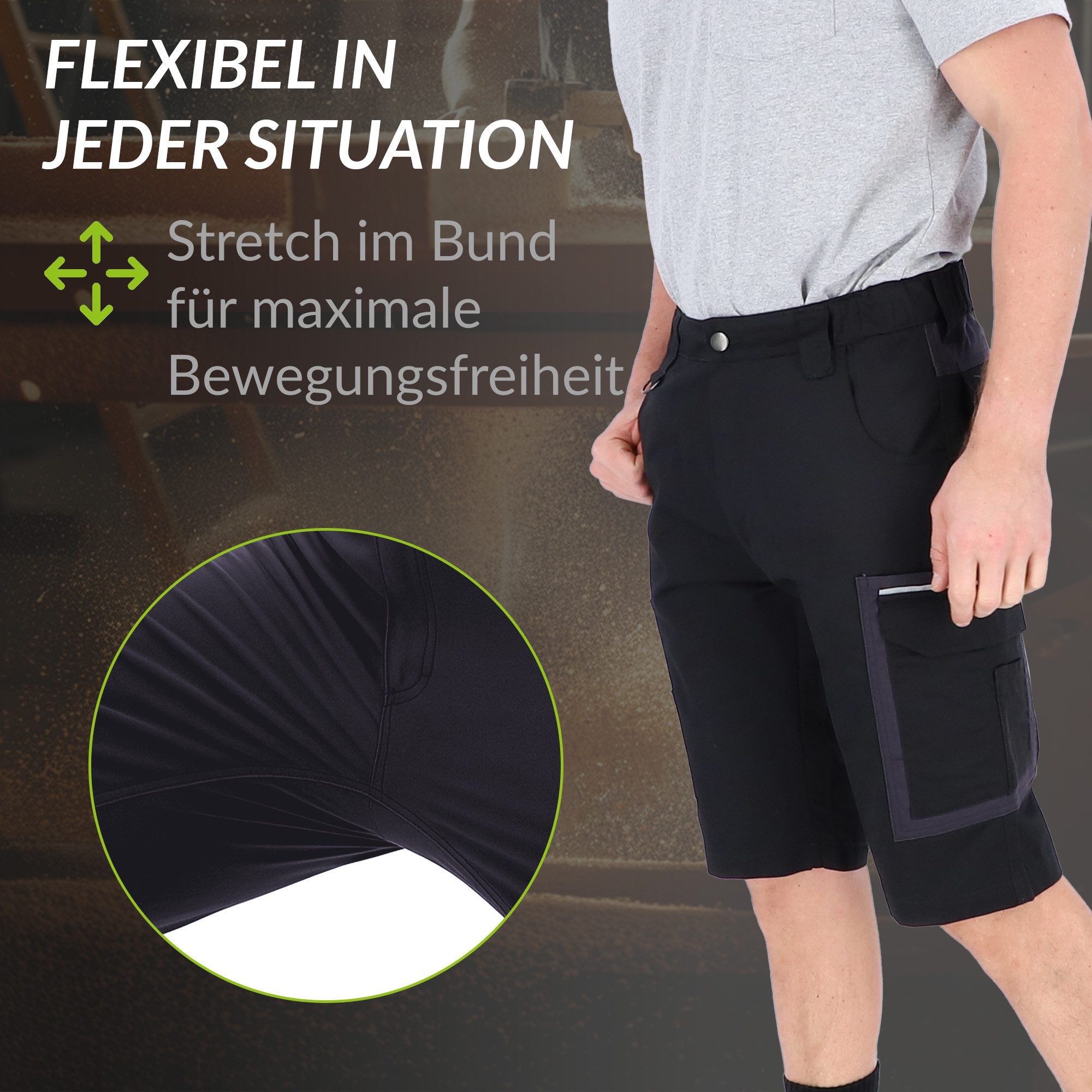 ELIWORX Arbeitsshorts Herren – Kurze Arbeitshose mit Stretch & Werkzeugtaschen - Kurze Hose Kurze Herrenshorts für Sommer & Werkstatt – Robust & Bequem