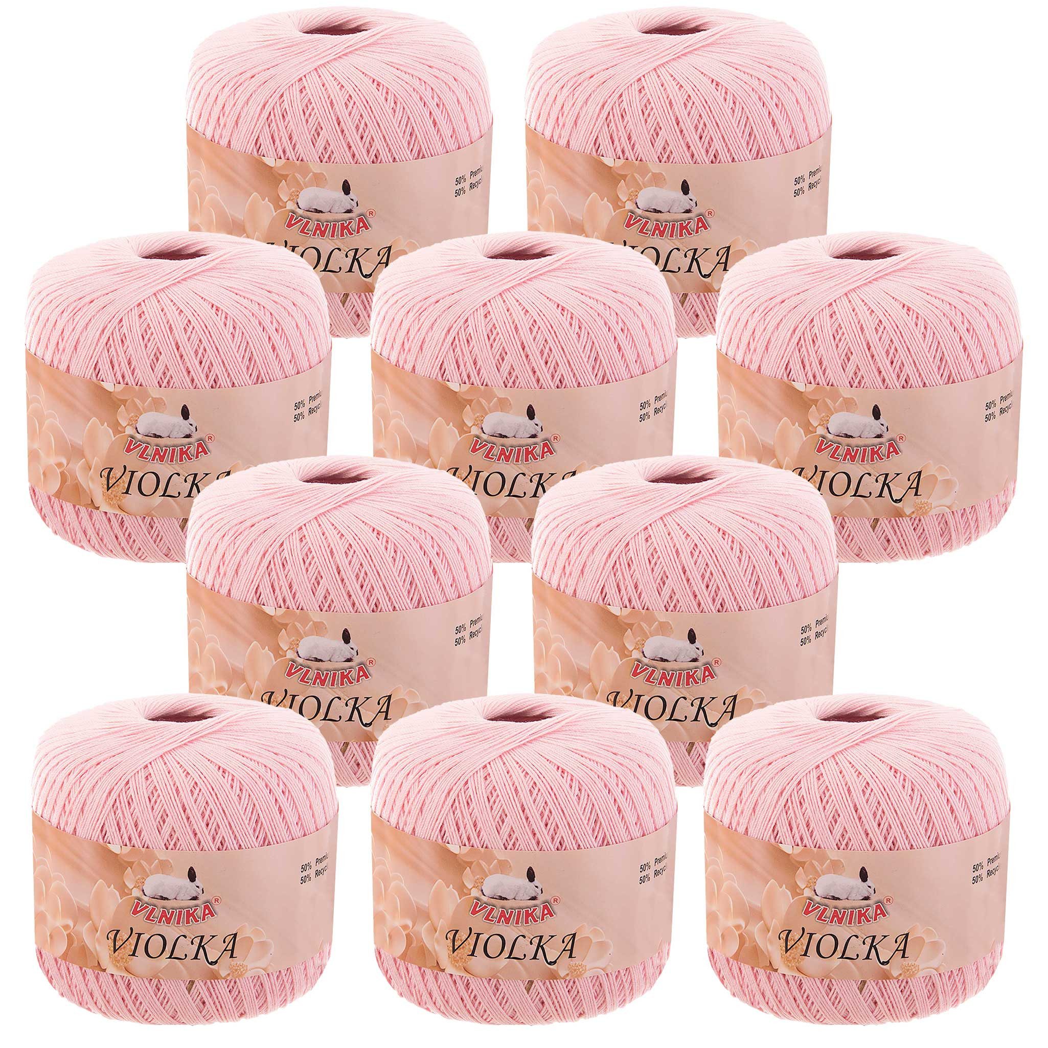 maDDma 10 x 50g Violka Häkelgarn recycelte Baumwolle Klassikgarn Filetgarn Häkelwolle, 285 m (Sparpaket, 10 Knäuel je 50 g), babyrosa