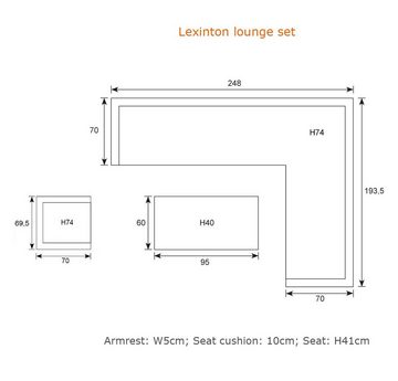 Garden Impressions Gartenlounge-Set "Lexinton XL Rechts", Aluminium Lounge mit Liegefunktion, wasserabweisende Kissen
