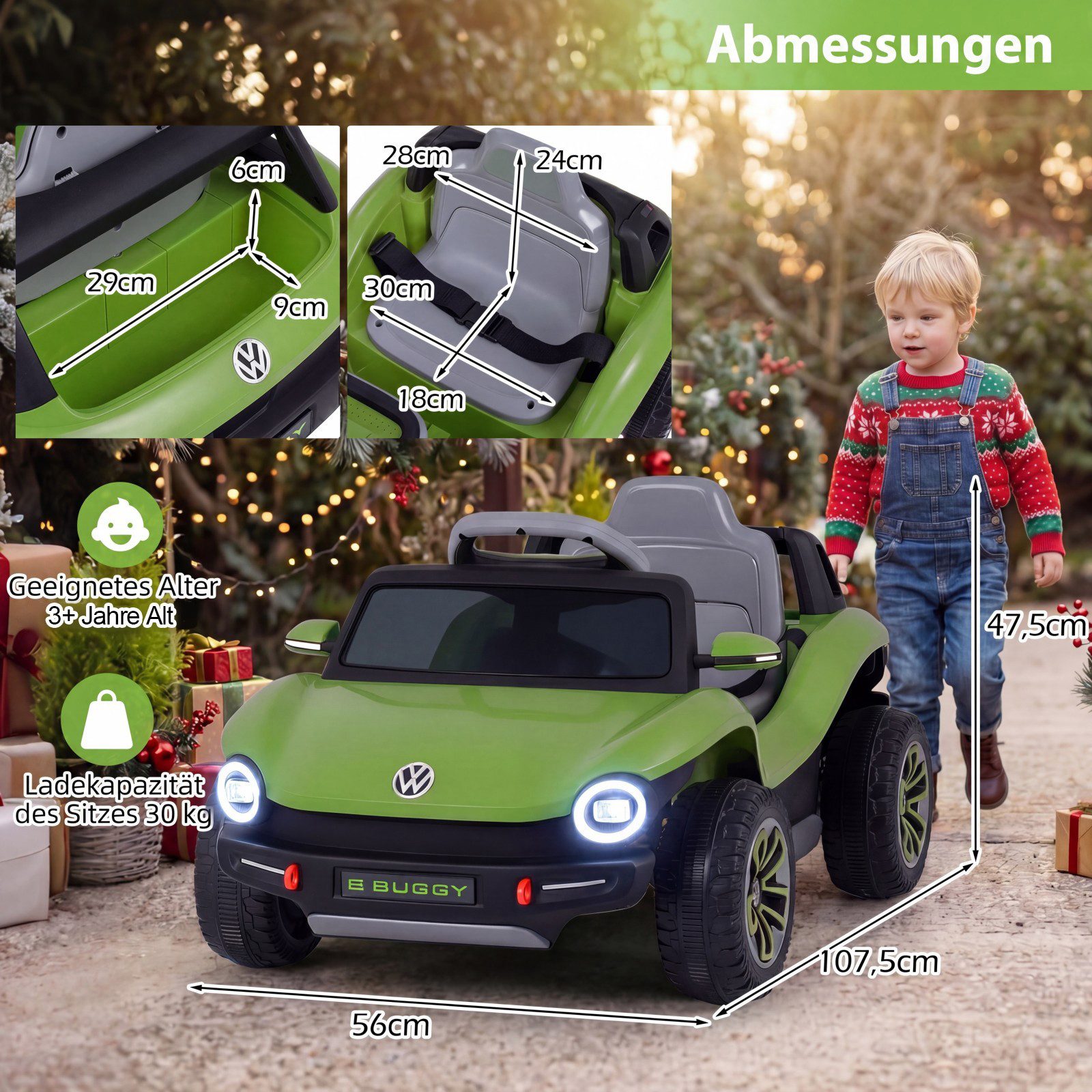 COSTWAY Elektro-Kinderauto, Belastbarkeit 30 kg, (1-tlg), 12V Kinderauto, VW Elektrofahrzeug mit Hupe, Musik, 2,5-4 km/h